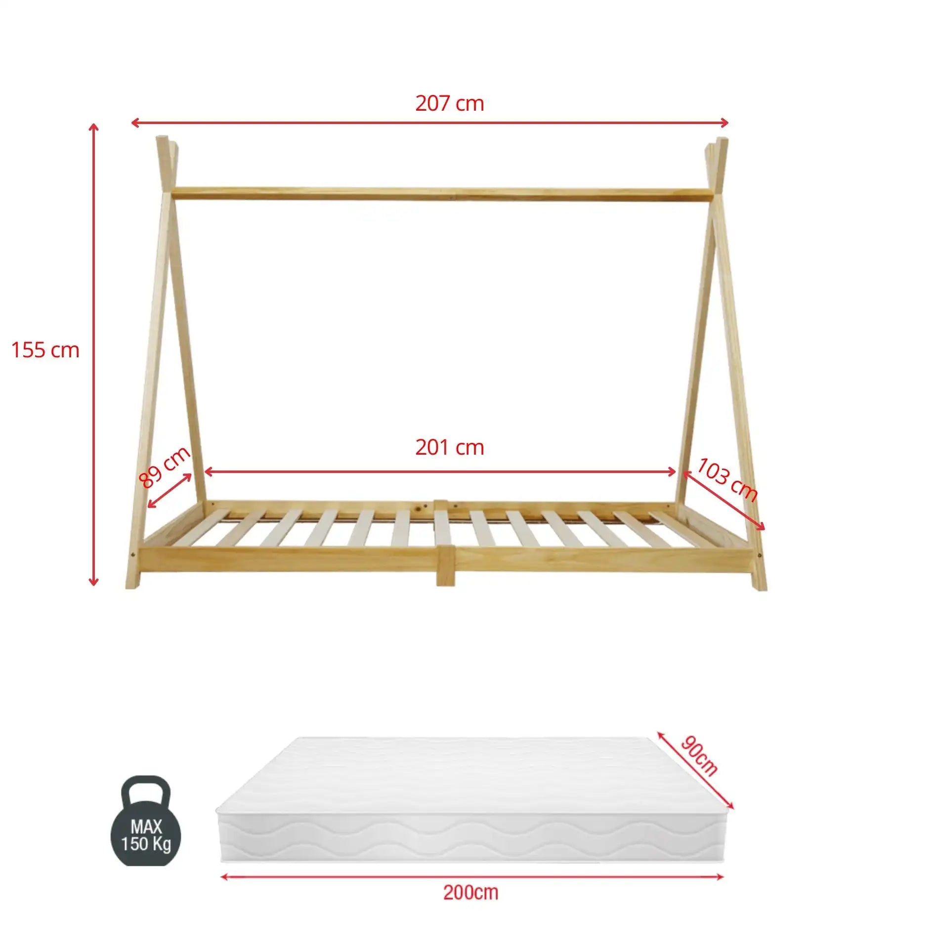 Mersin - Letto per bambini a tenda da indiano 207x103 cm
