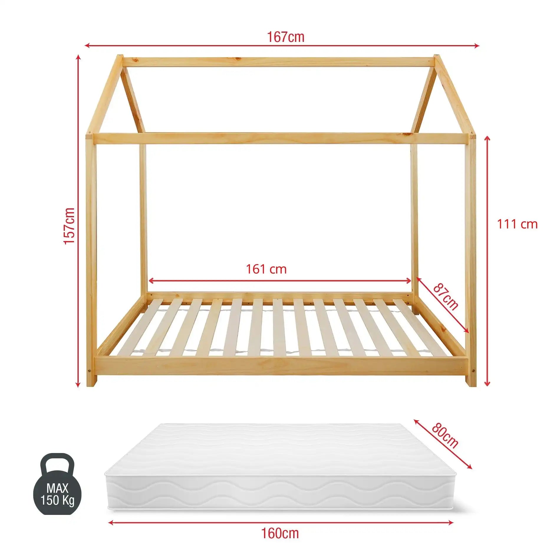 Tiglio - Letto montessoriano in legno naturale 167x87 cm