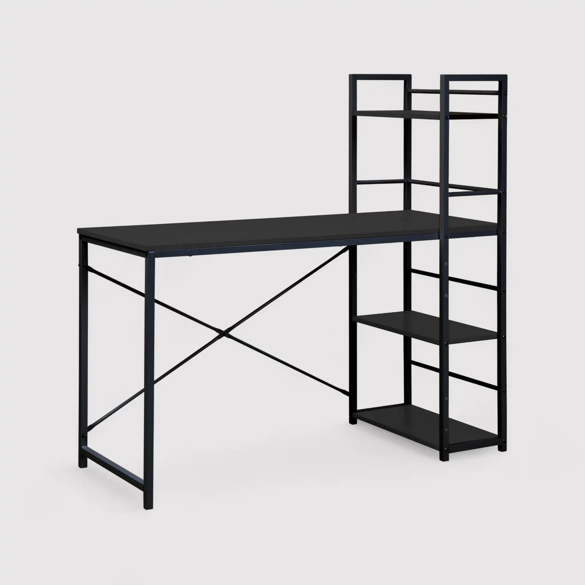 Cambria - Scrivania con scaffale laterale in acciaio nera