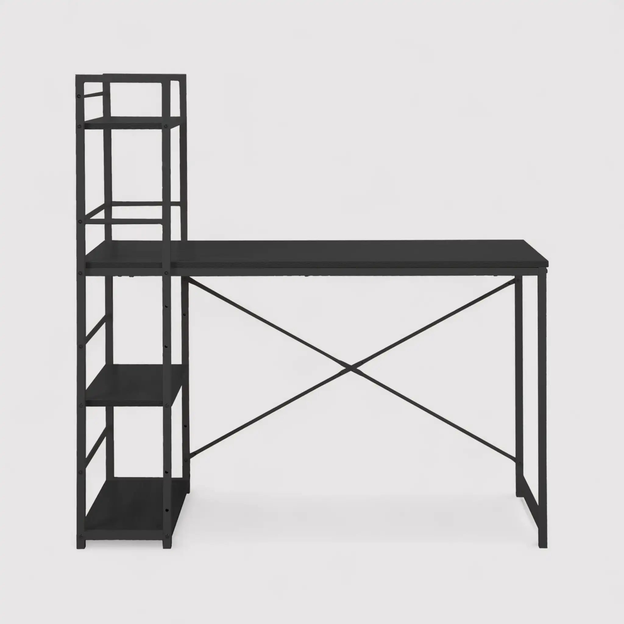 Cambria - Scrivania con scaffale laterale in acciaio nera