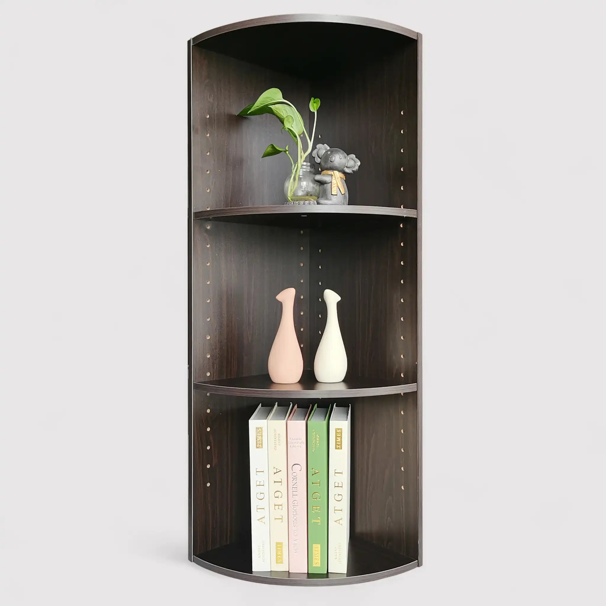 Garrya - Libreria angolare da terra marrone wenge con 3 ripiani