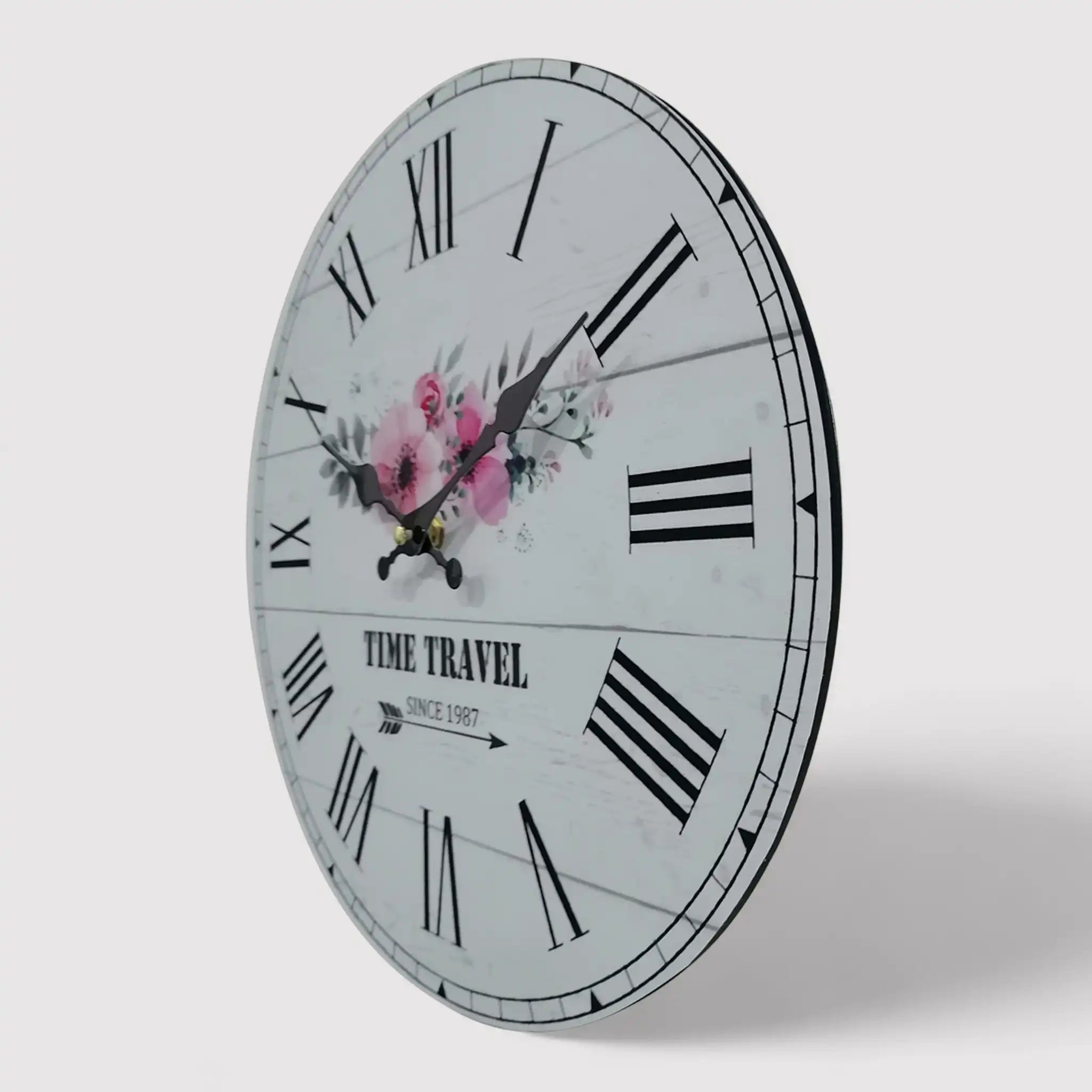 Frailea - Orologio da appendere bianco con motivo a fiori