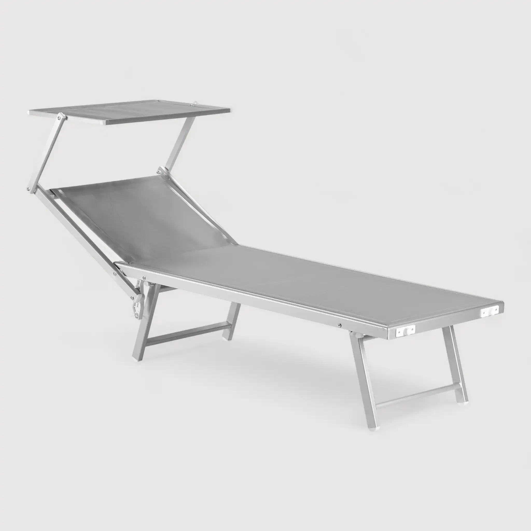 Taxus - Sdraio prendisole grigia pieghevole con tettuccio regolabile