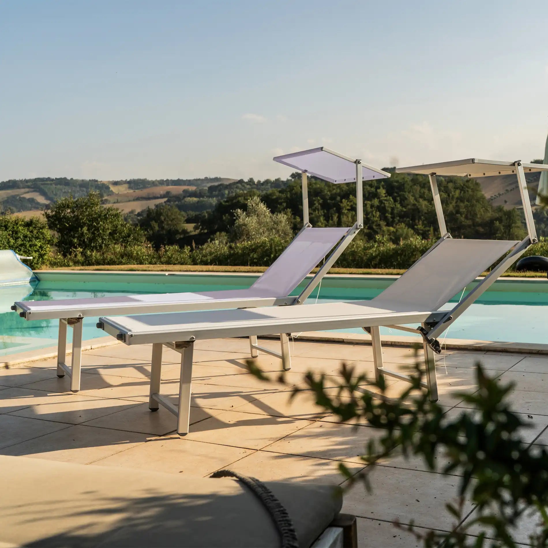 Taxus - Sdraio prendisole grigia pieghevole con tettuccio regolabile