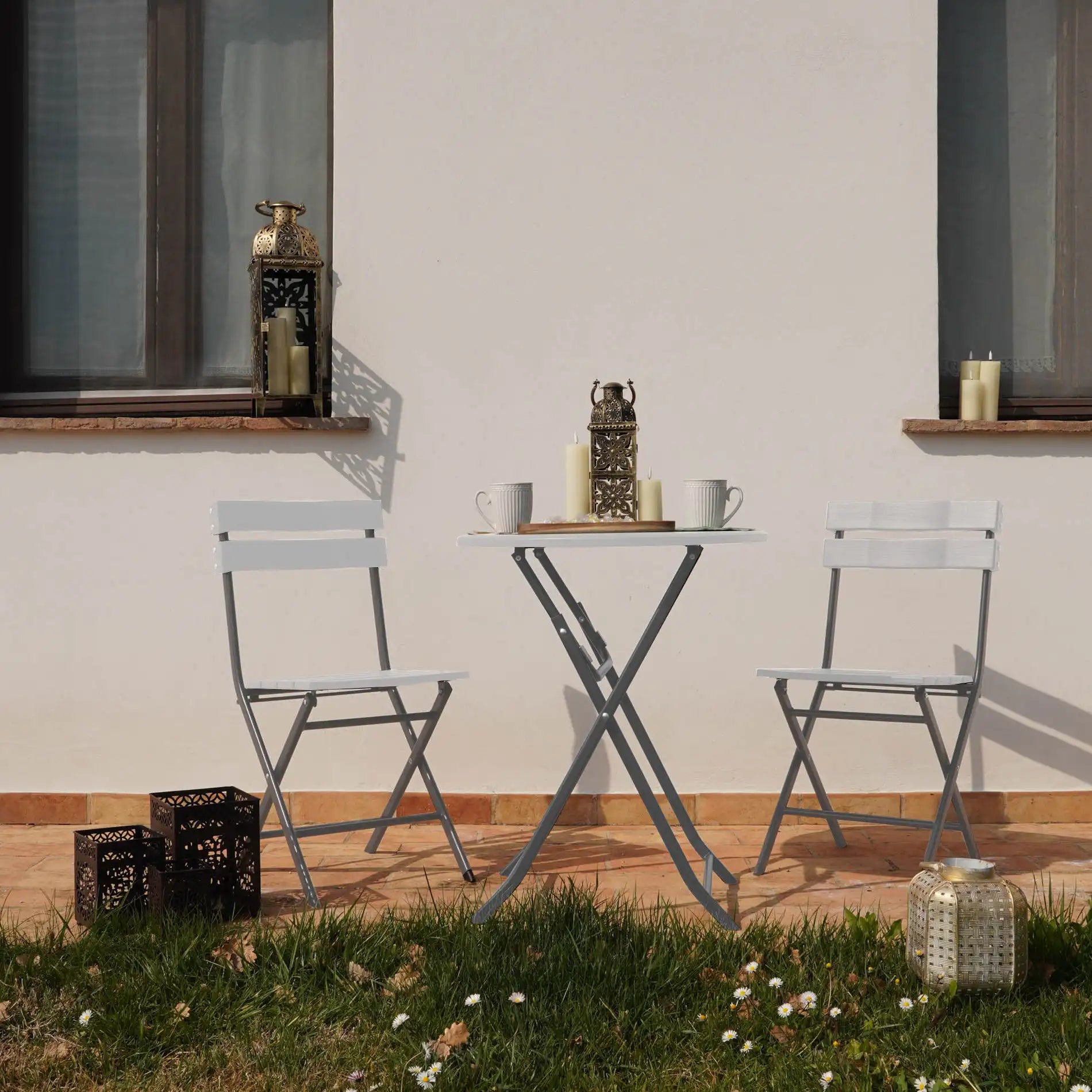 Basal - Tavolino rotondo salvaspazio grigio per giardino