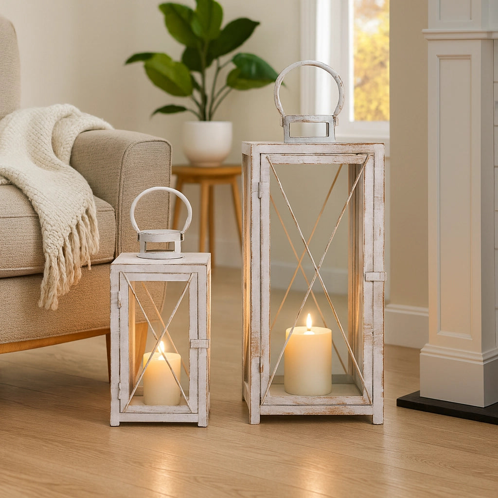 Olea - Set di 2 lanterne grandi da arredo per casa o esterno