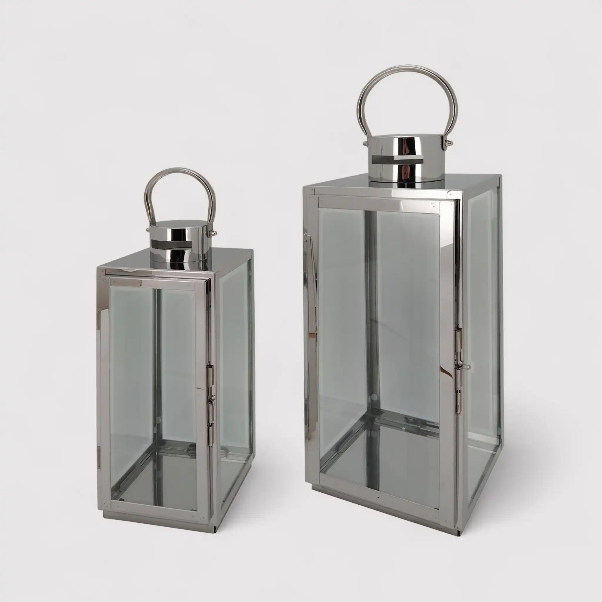 Giglio - Set di 2 lanterne moderne in acciaio color argento