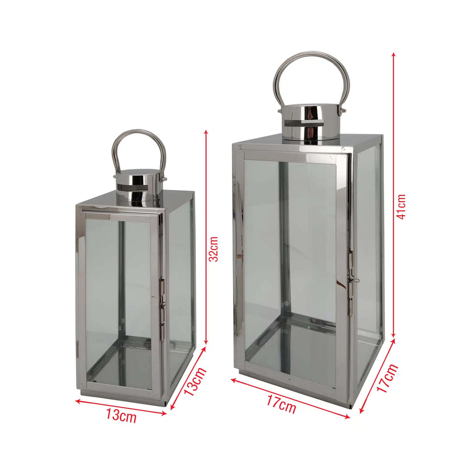 Giglio - Set di 2 lanterne moderne in acciaio color argento