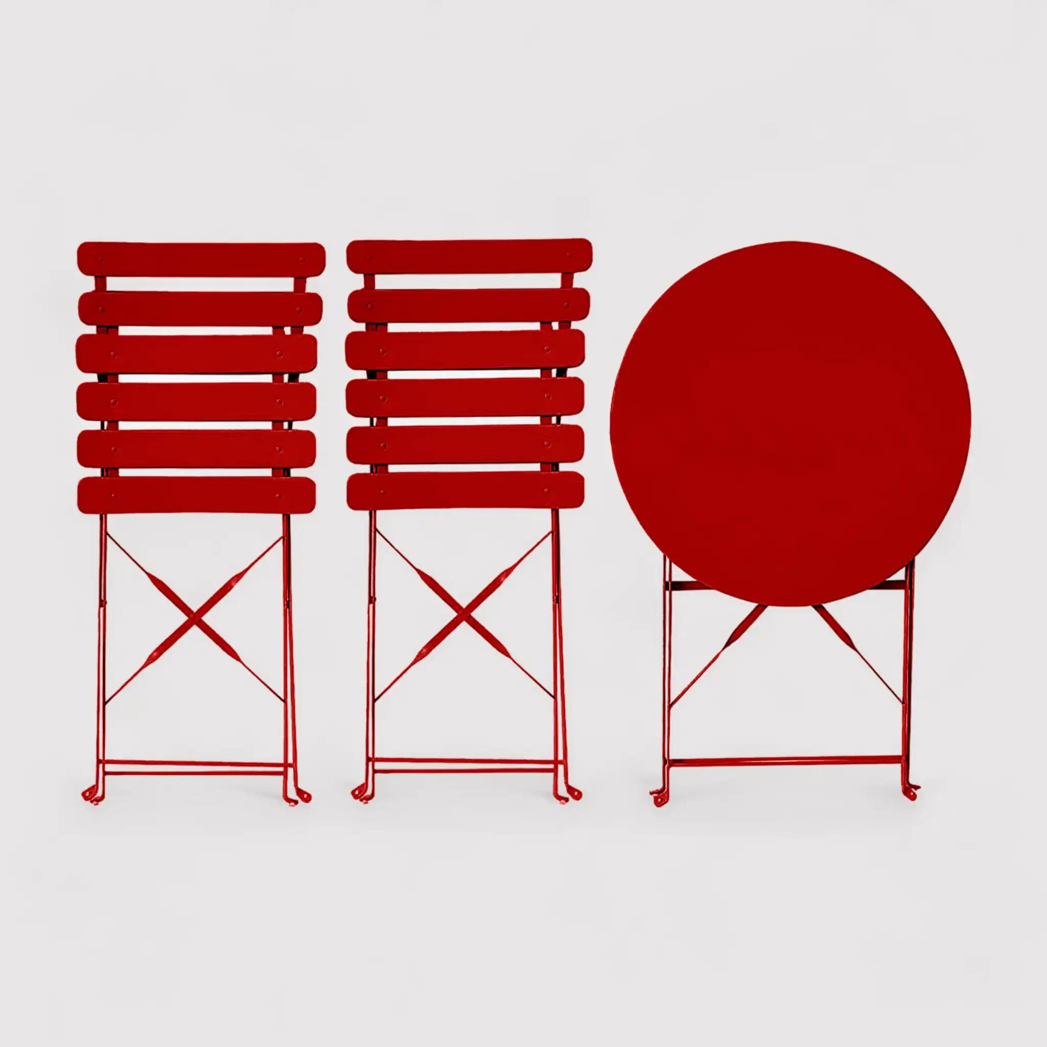 Seyal - Set bistrot rosso da esterno con tavolino e 2 sedie pieghevoli