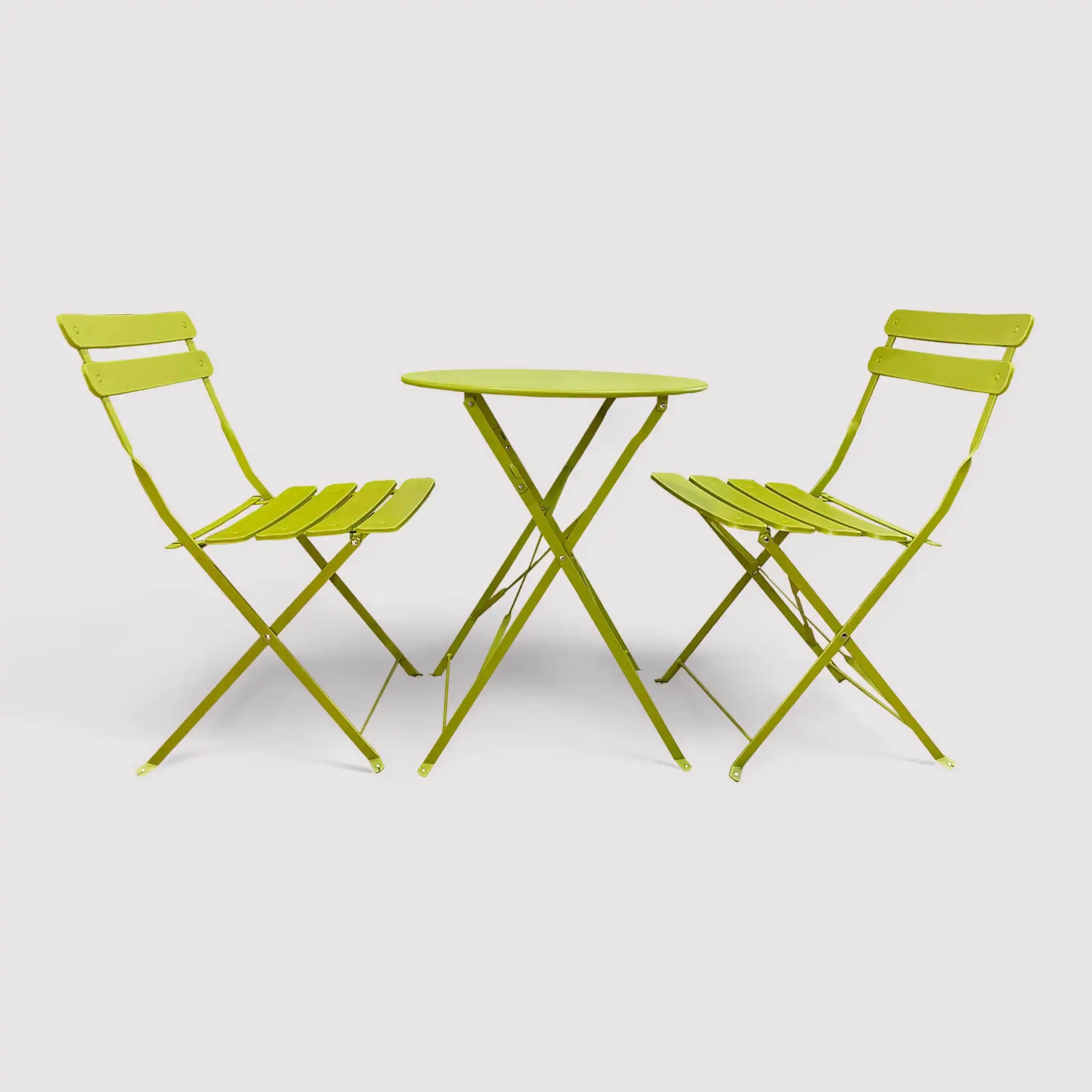 Moabi - Set tavolino e 2 sedie pieghevoli verdi per esterni