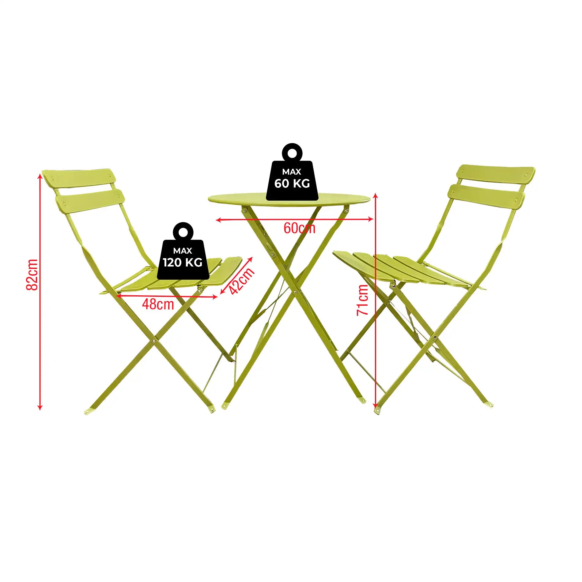Moabi - Set ausklappbarer Außentisch und 2 Stühle in Grün