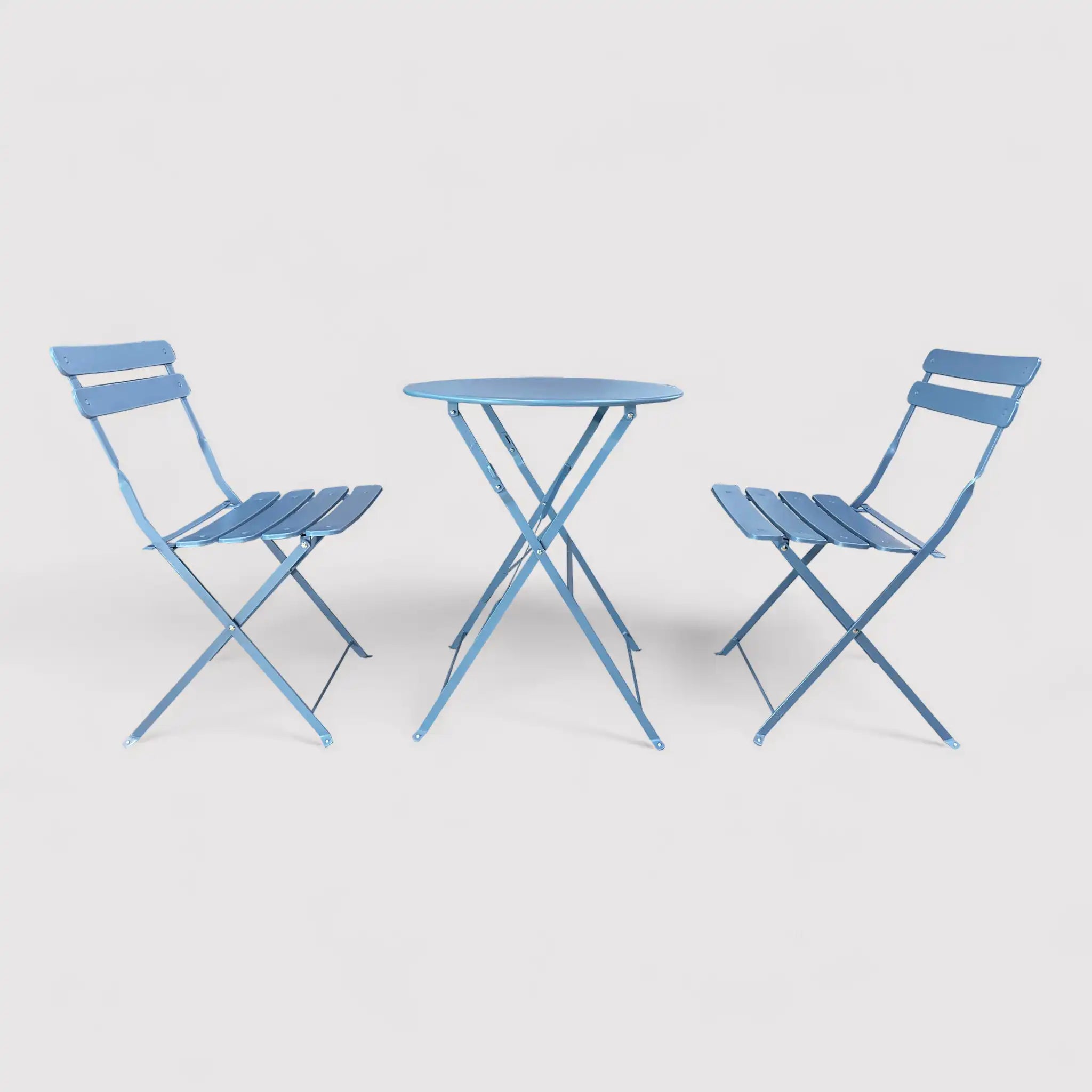 Azalea - Set tavolo e 2 sedie da balcone pieghevoli blu chiaro