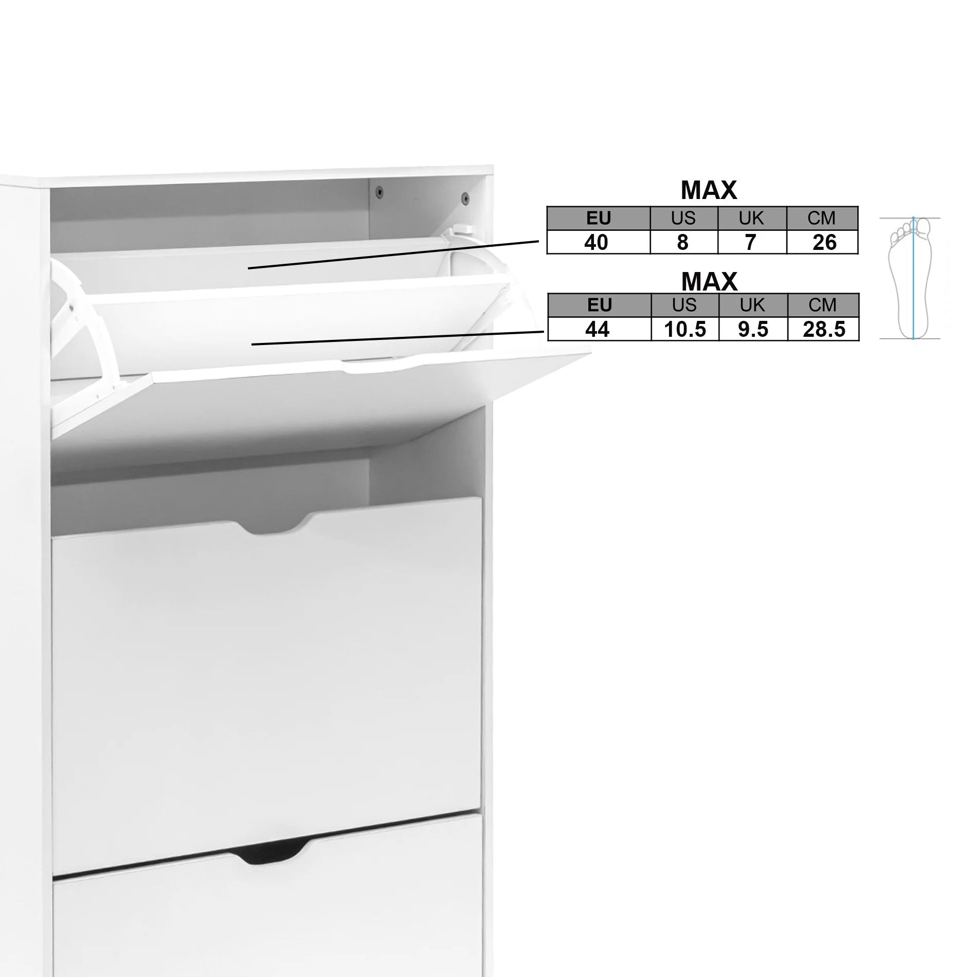 Carmona - Mobile scarpiera bianco con 3 ante a ribalta