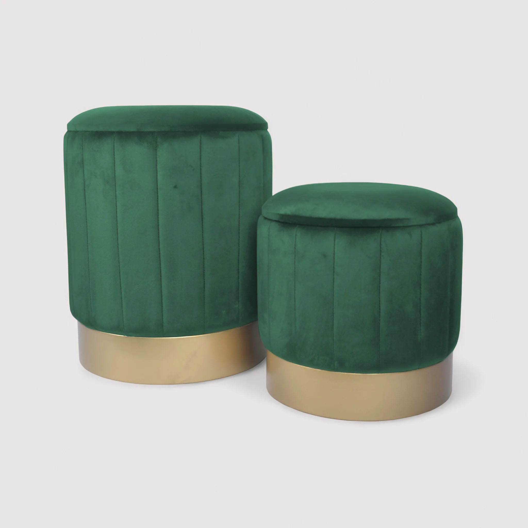 Giunco - Set di 2 pouf in velluto verdi con contenitore