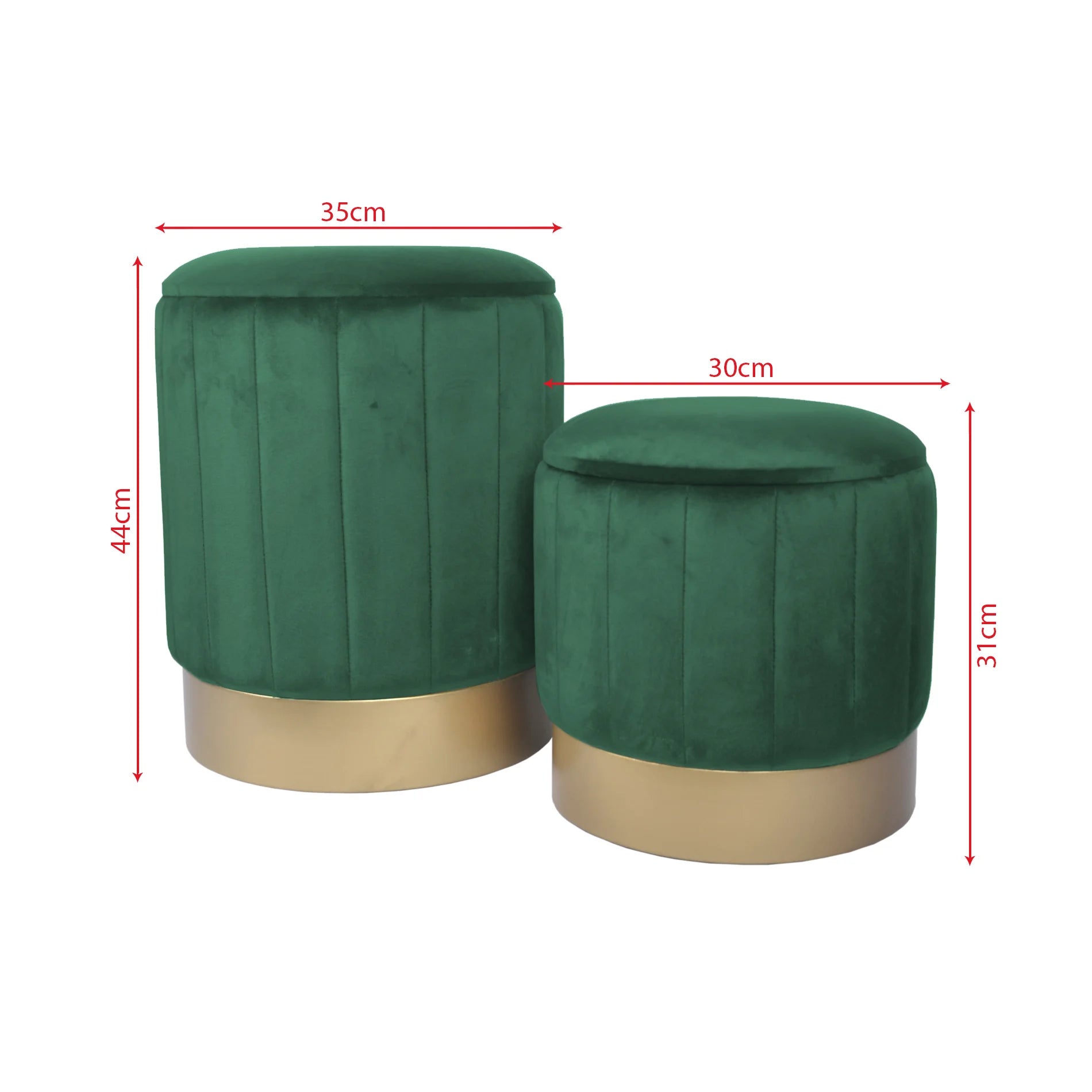 Giunco - Set di 2 pouf in velluto verdi con contenitore