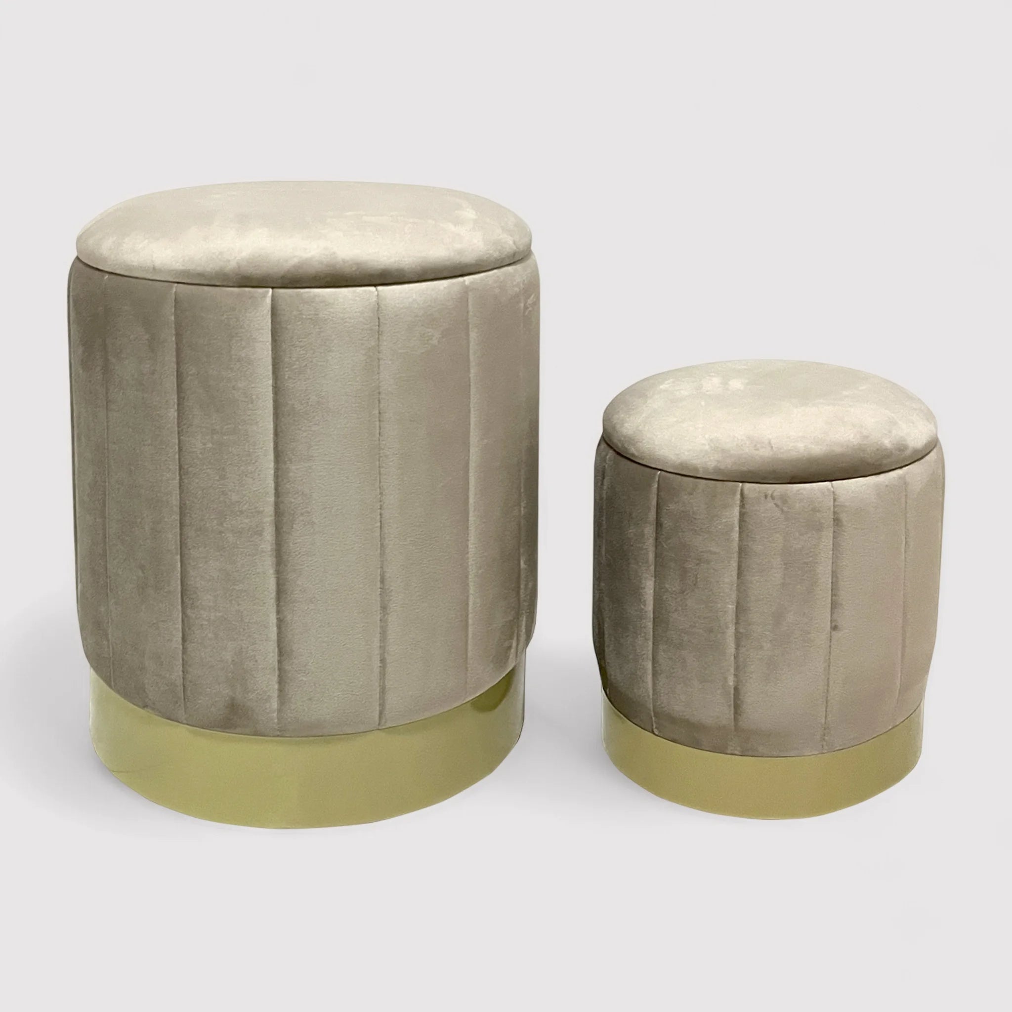 Entelea - Set di 2 pouf beige in velluto con contenitore