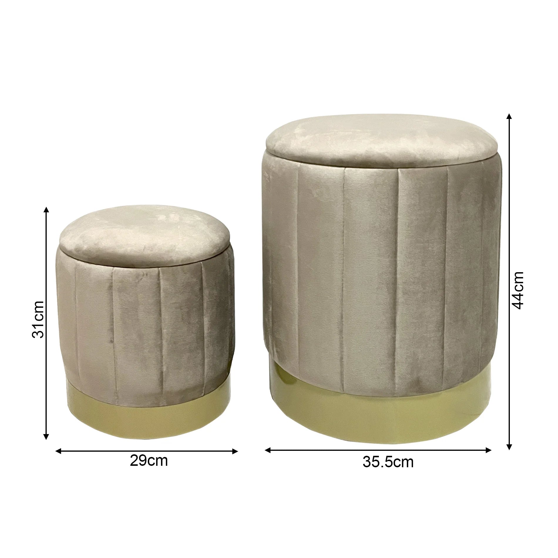 Entelea - Set di 2 pouf beige in velluto con contenitore