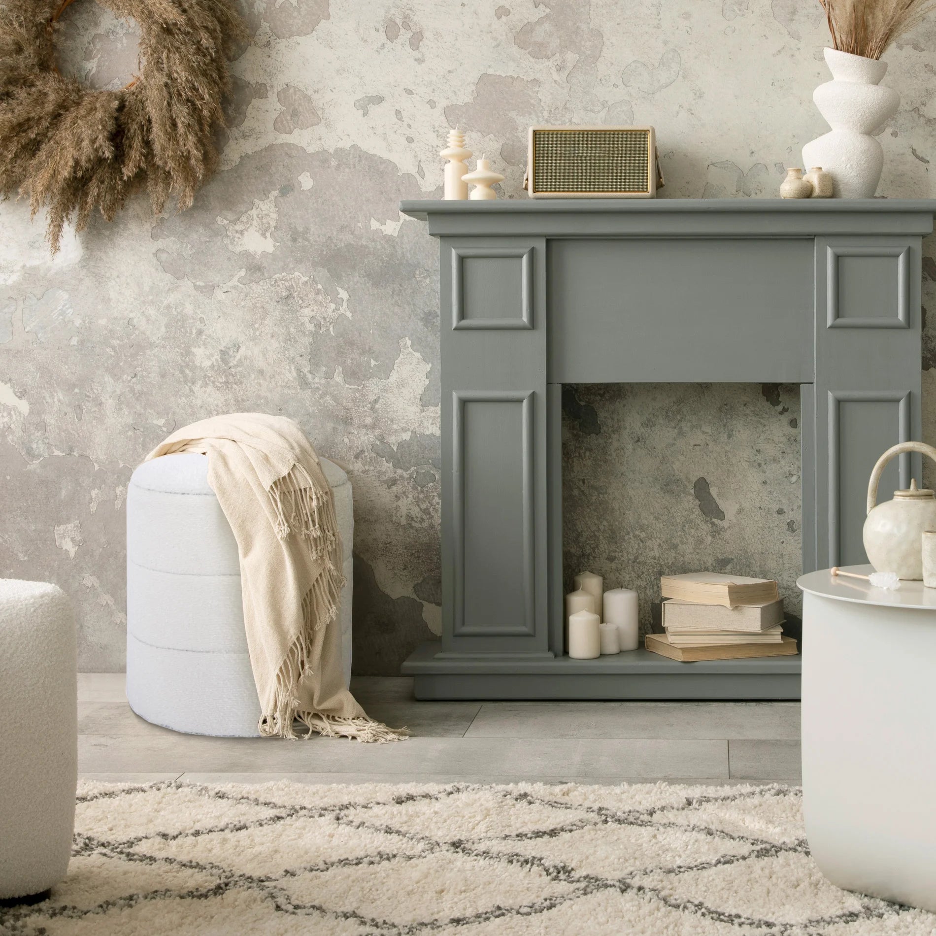 Enula - Pouf bianco rotondo con contenitore