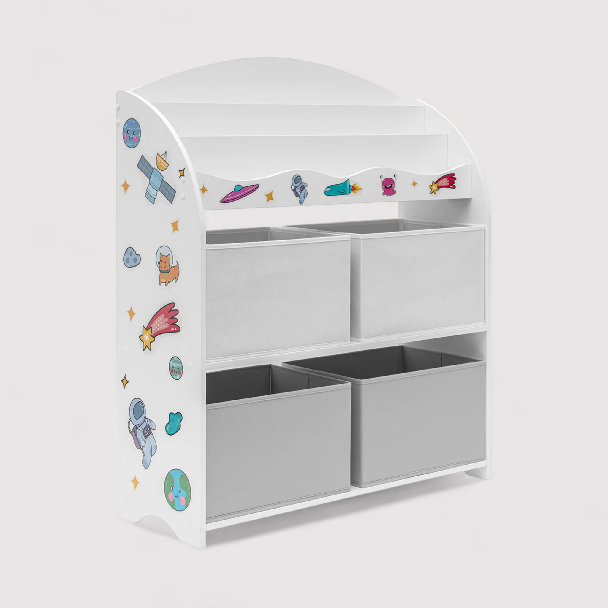 Enagra - Scaffale portagiochi bianco con 4 scatole