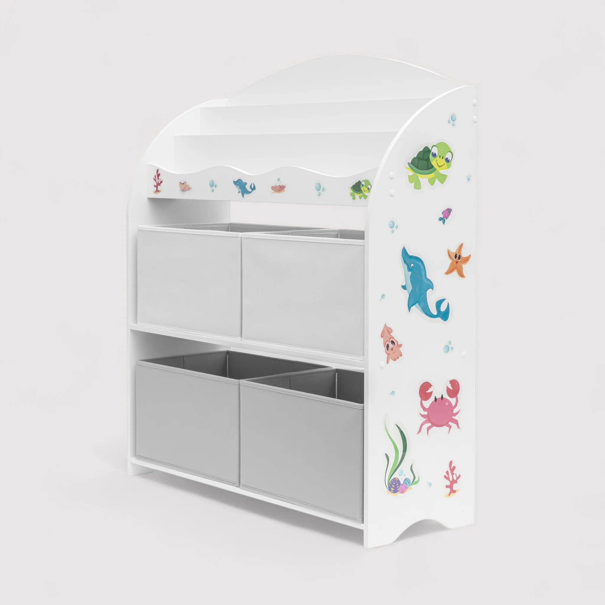 Enagra - Scaffale portagiochi bianco con 4 scatole