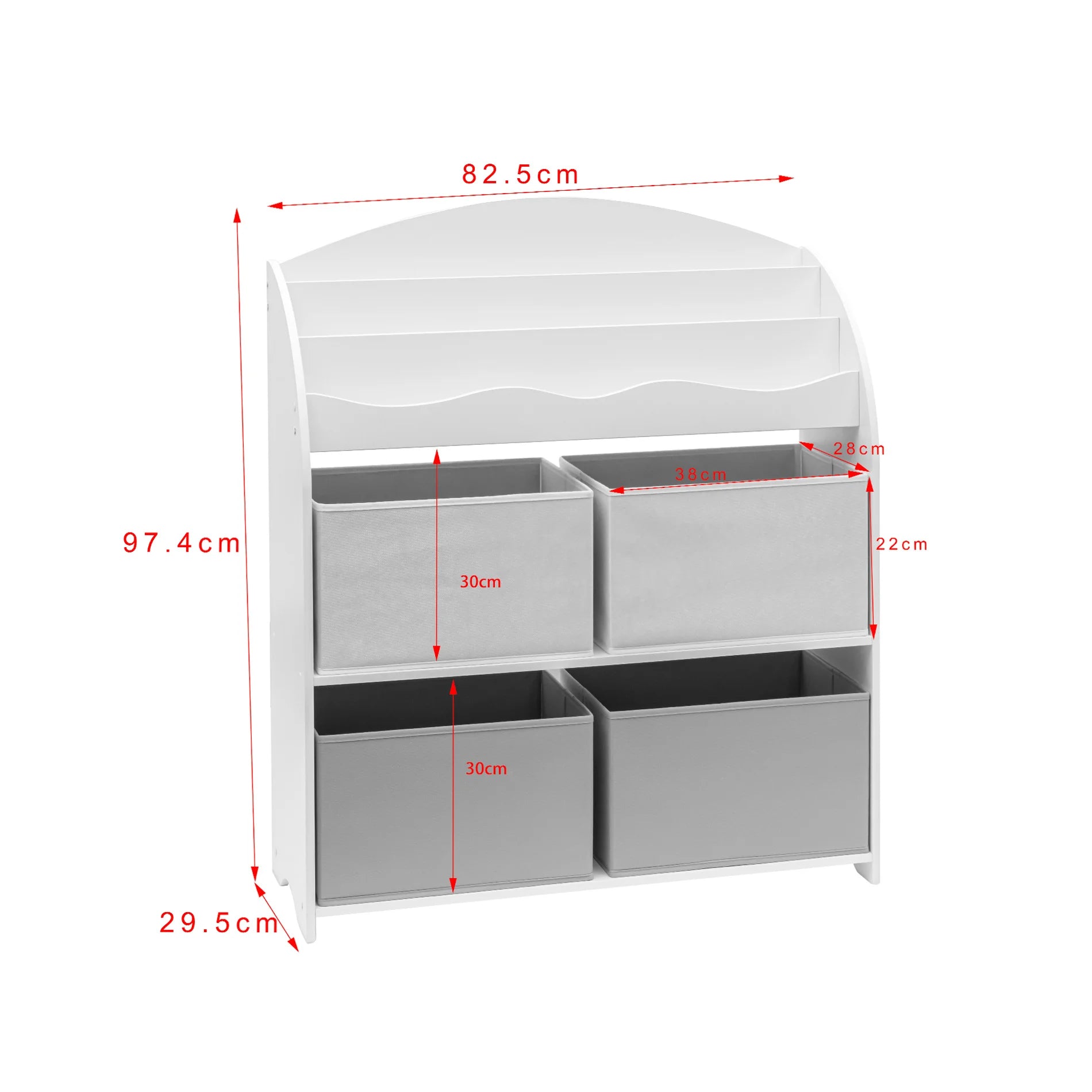 Enagra - Scaffale portagiochi bianco con 4 scatole