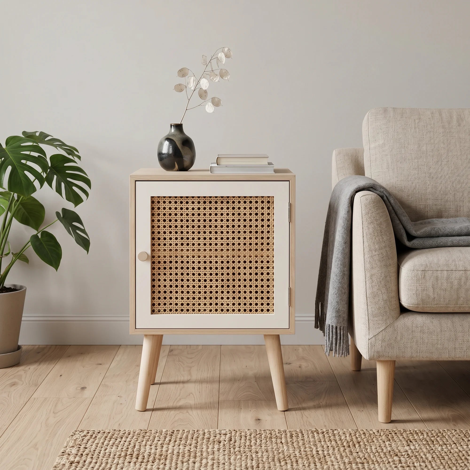 Iberide - Petite table de chevet de style scandinave avec 1 porte
