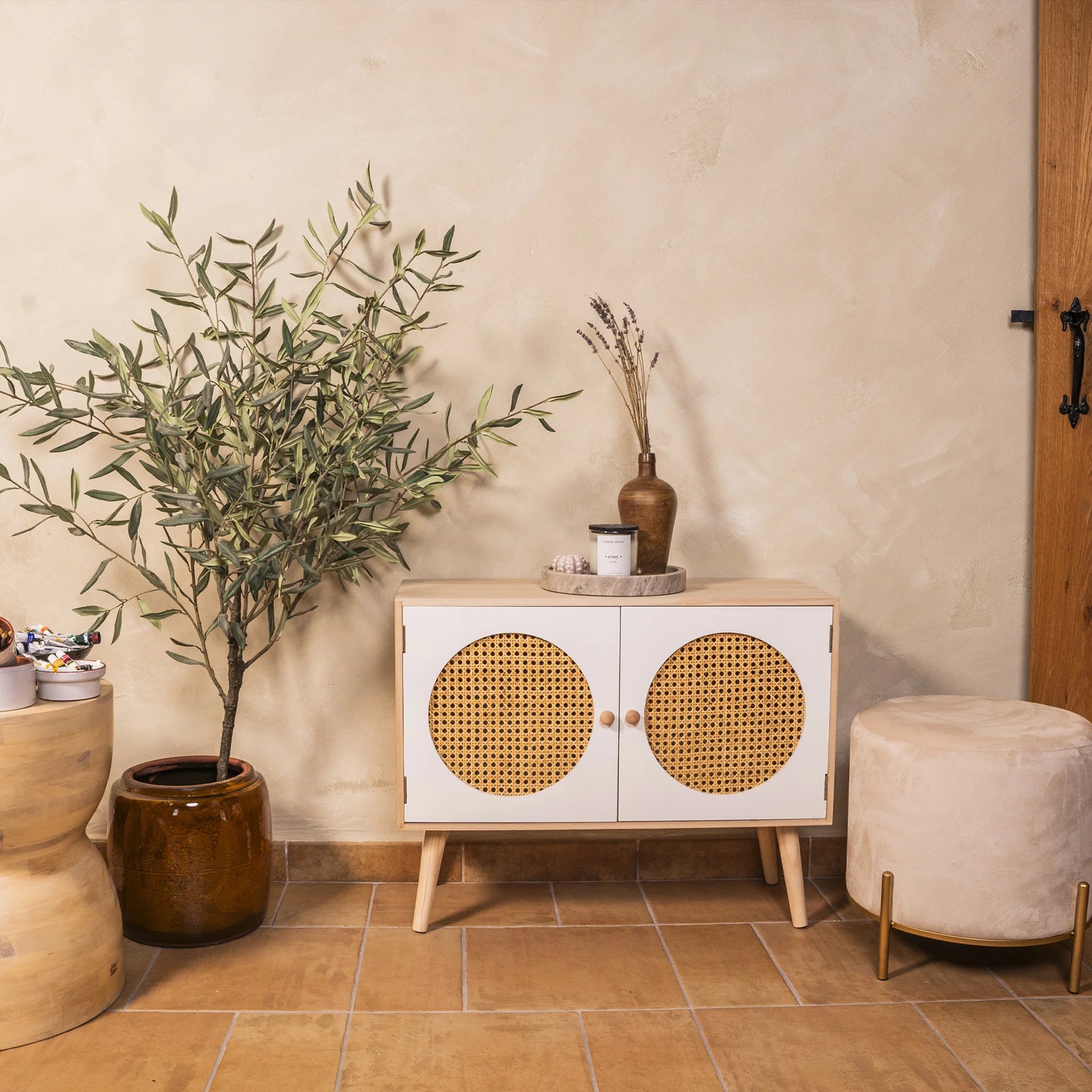 Sakura - Credenza bassa multiuso in legno naturale con 2 ante