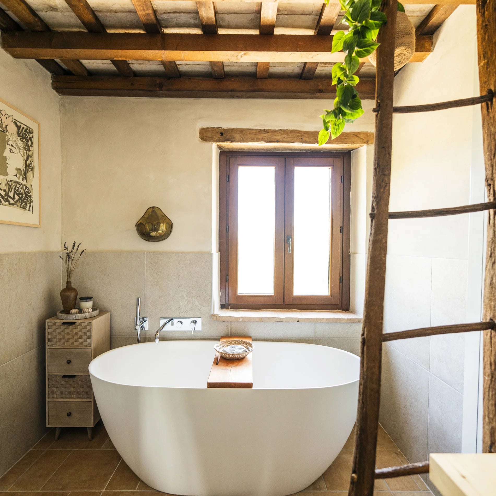 Palash - Cassettiera boho chic marrone con 4 cassetti