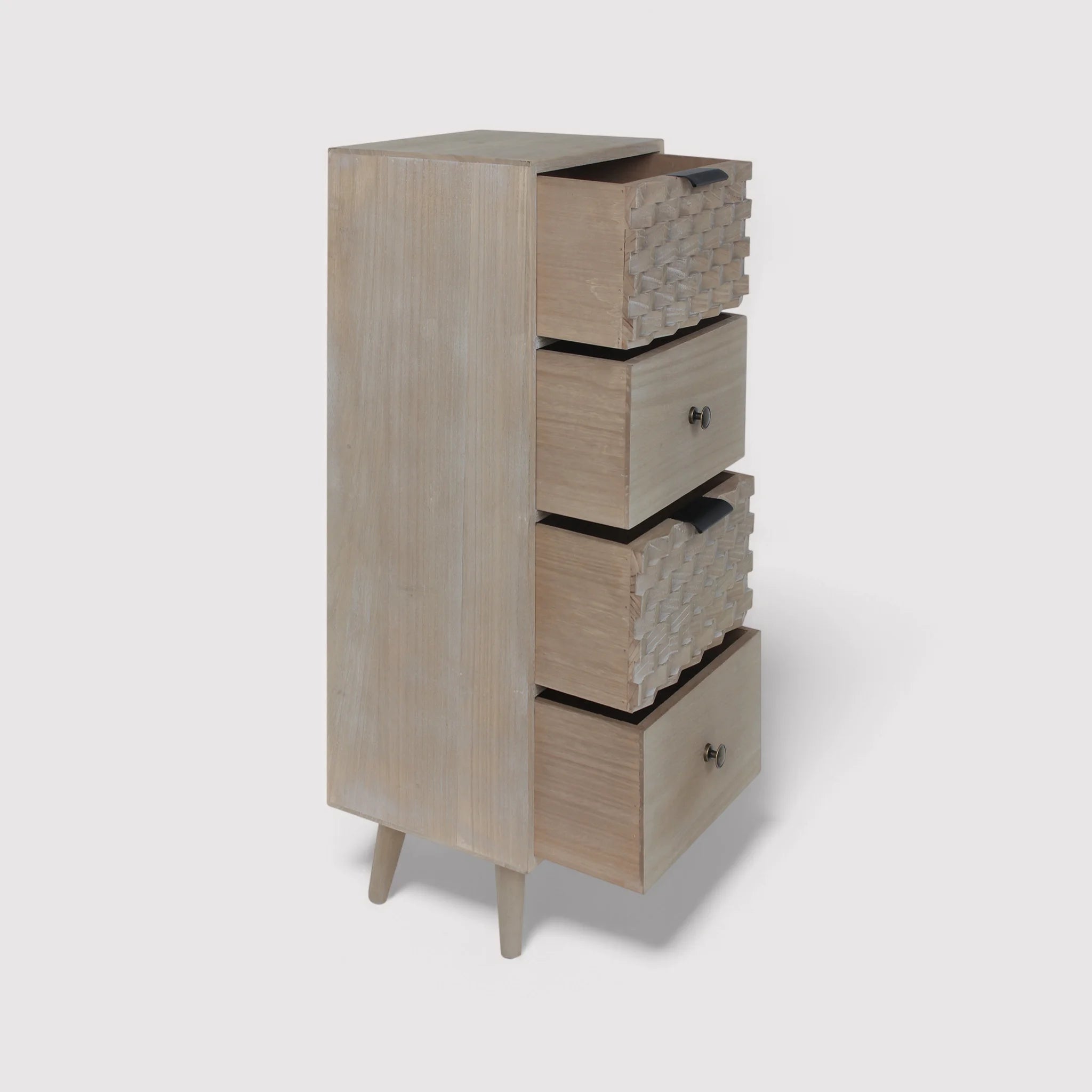 Palash - Cassettiera boho chic marrone con 4 cassetti