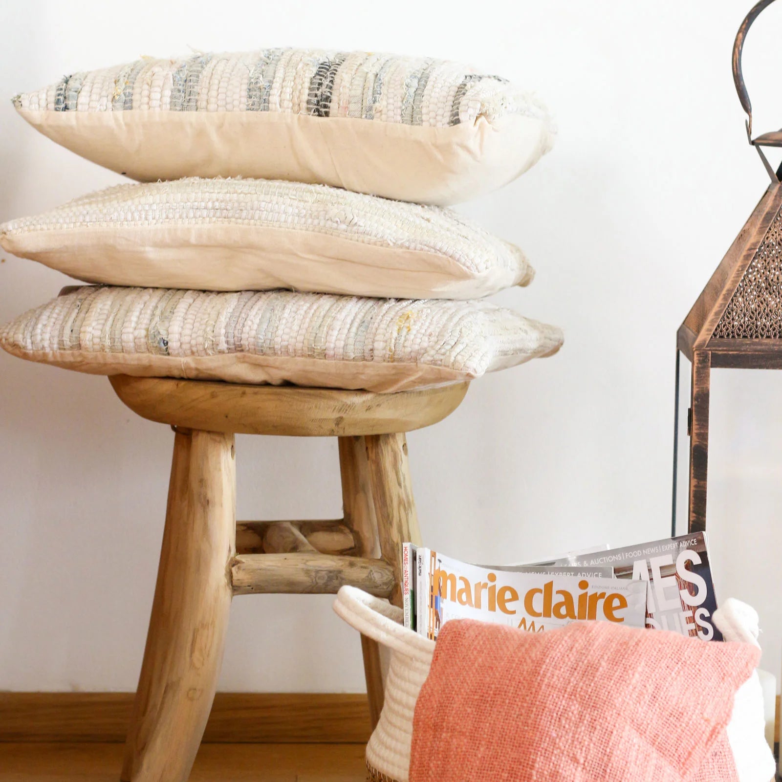 Croton - Cuscino in cotone beige quadrato e sfoderabile