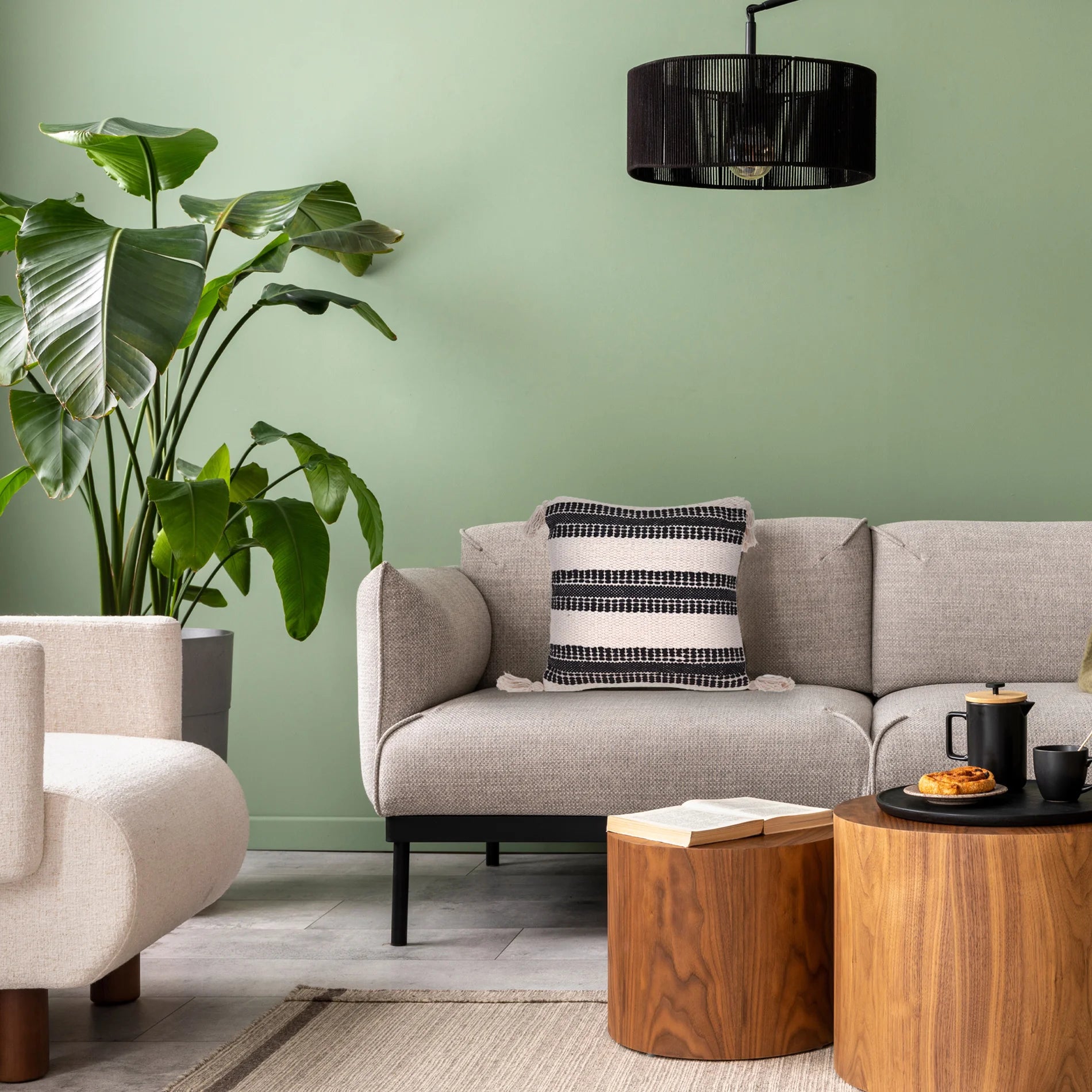 Asplenio - Cuscino decorativo con frange beige e nero 45x45 cm