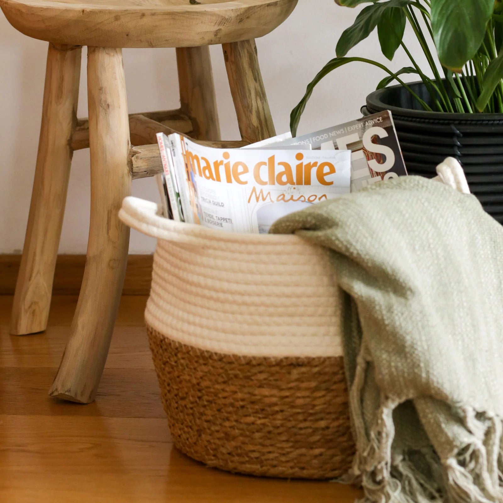 Cycas - Set di 2 ceste portaoggetti in alga marina e cotone