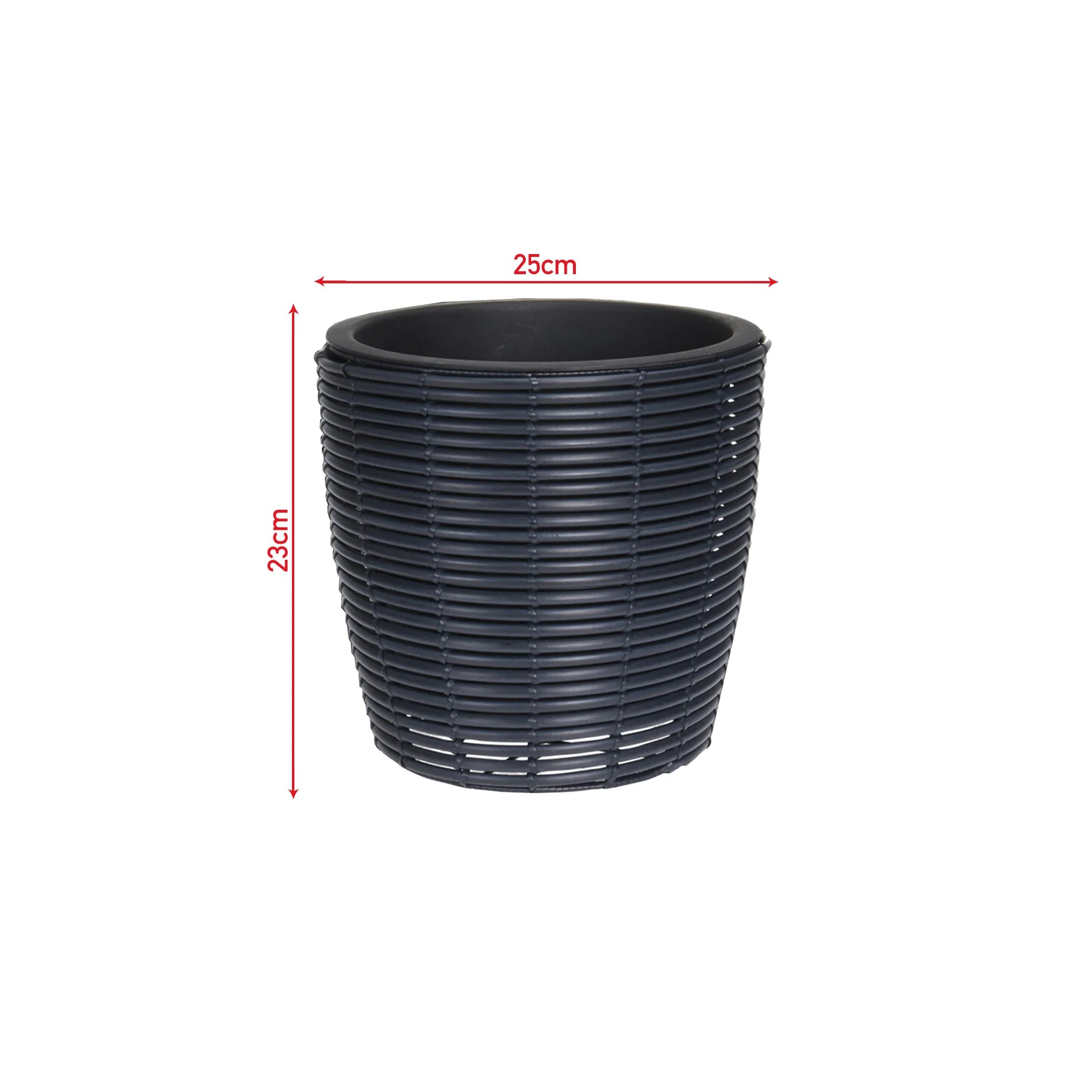 Kuri - Portavaso piccolo nero in polyrattan Ø 25 cm