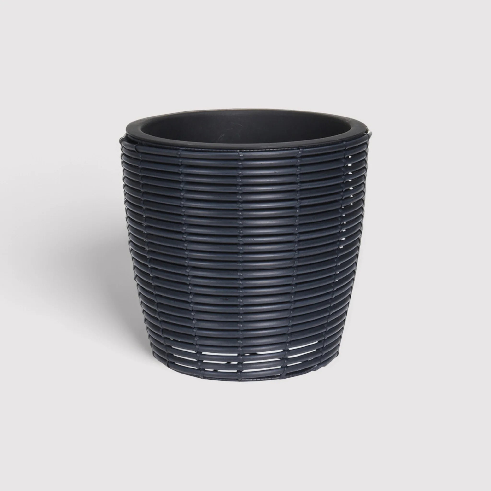 Kuri - Portavaso piccolo nero in polyrattan Ø 25 cm