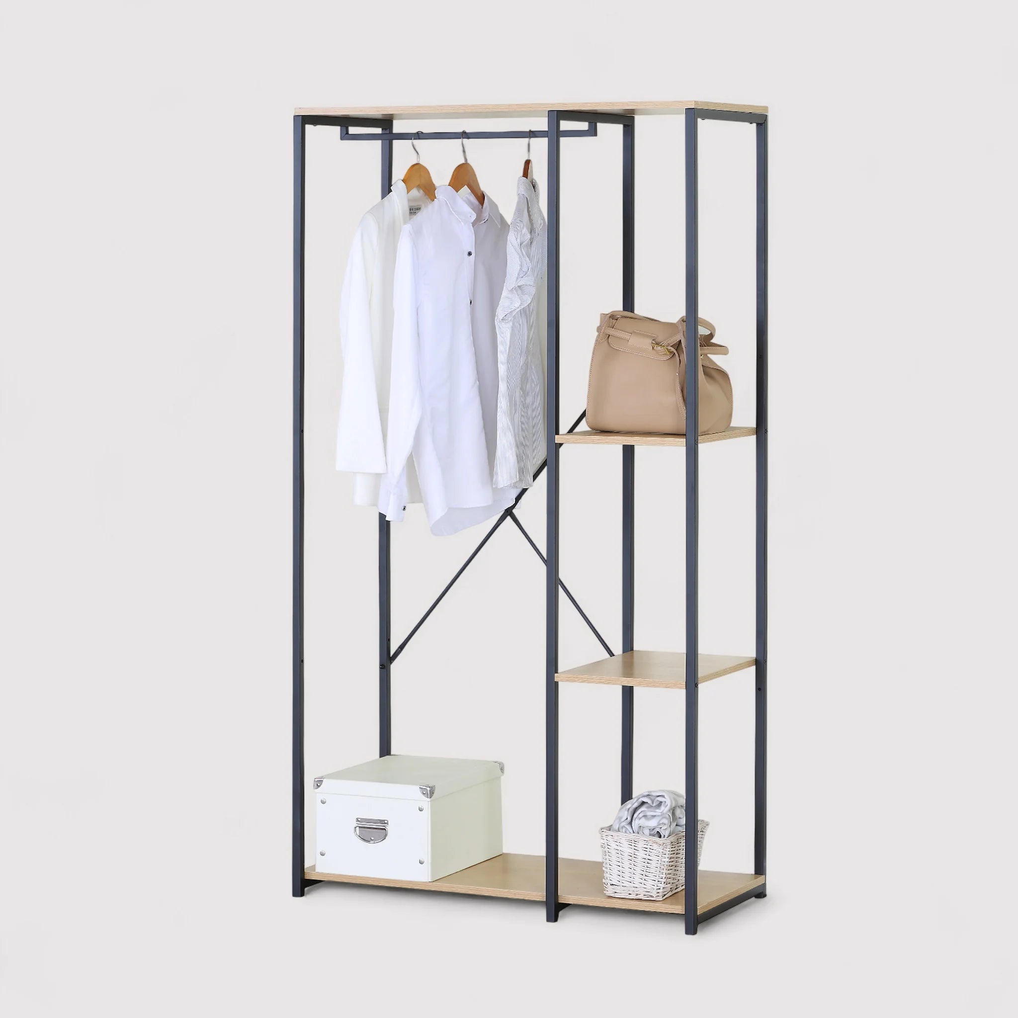 Yomogi - Guardaroba a giorno salvaspazio con 4 scomparti