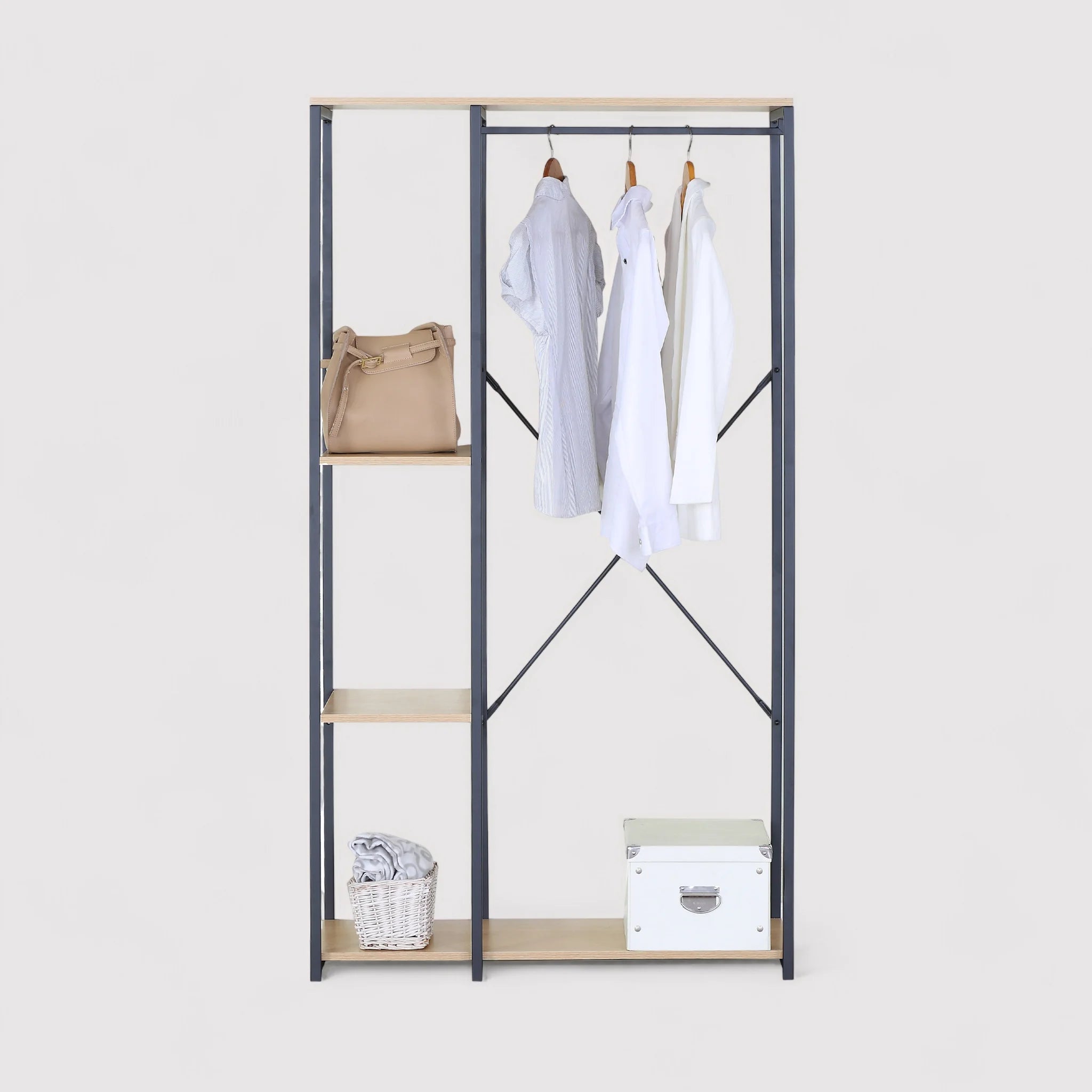 Yomogi - Guardaroba a giorno salvaspazio con 4 scomparti