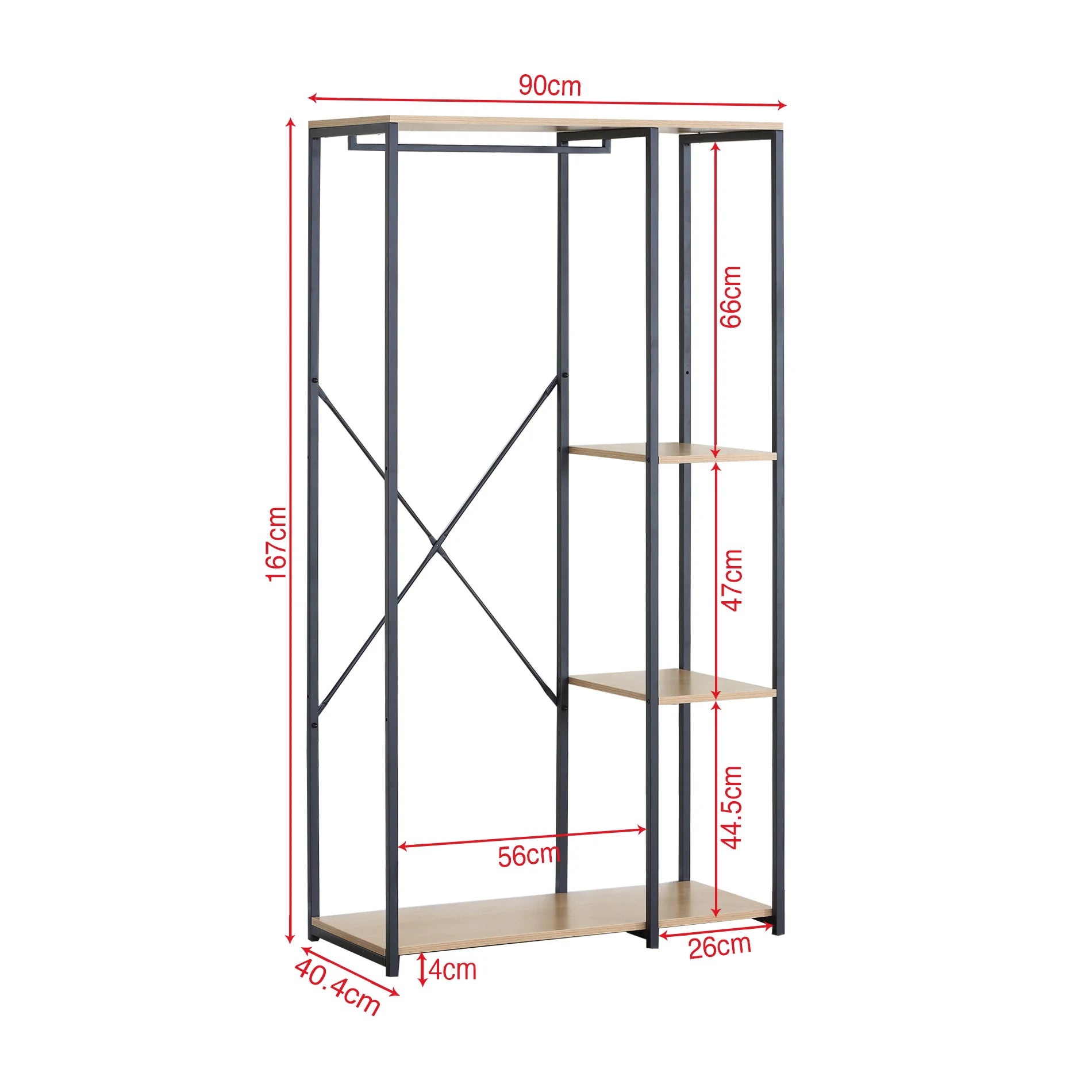 Yomogi - Guardaroba a giorno salvaspazio con 4 scomparti