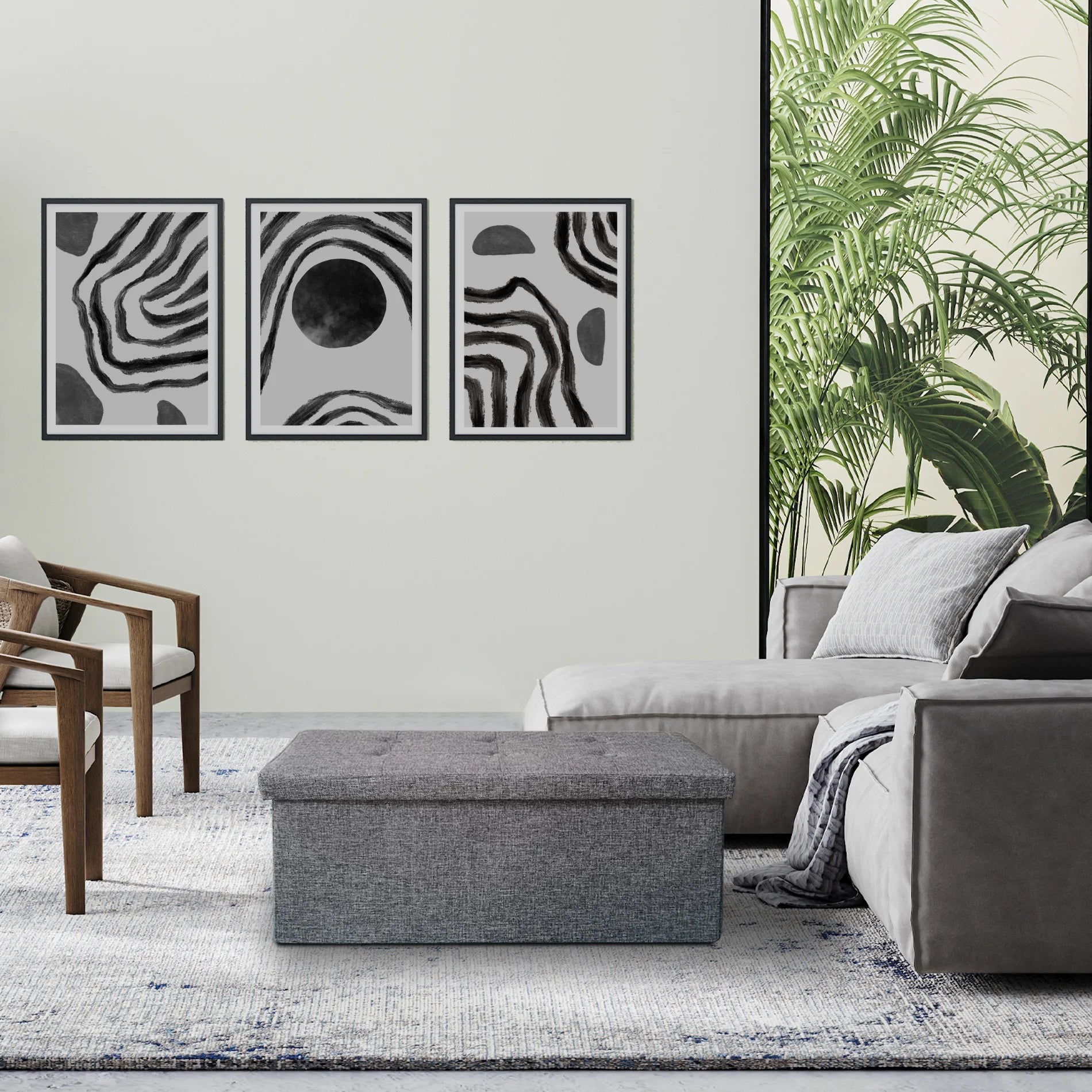 Caladium - Pouf rettangolare grigio con vano portaoggetti