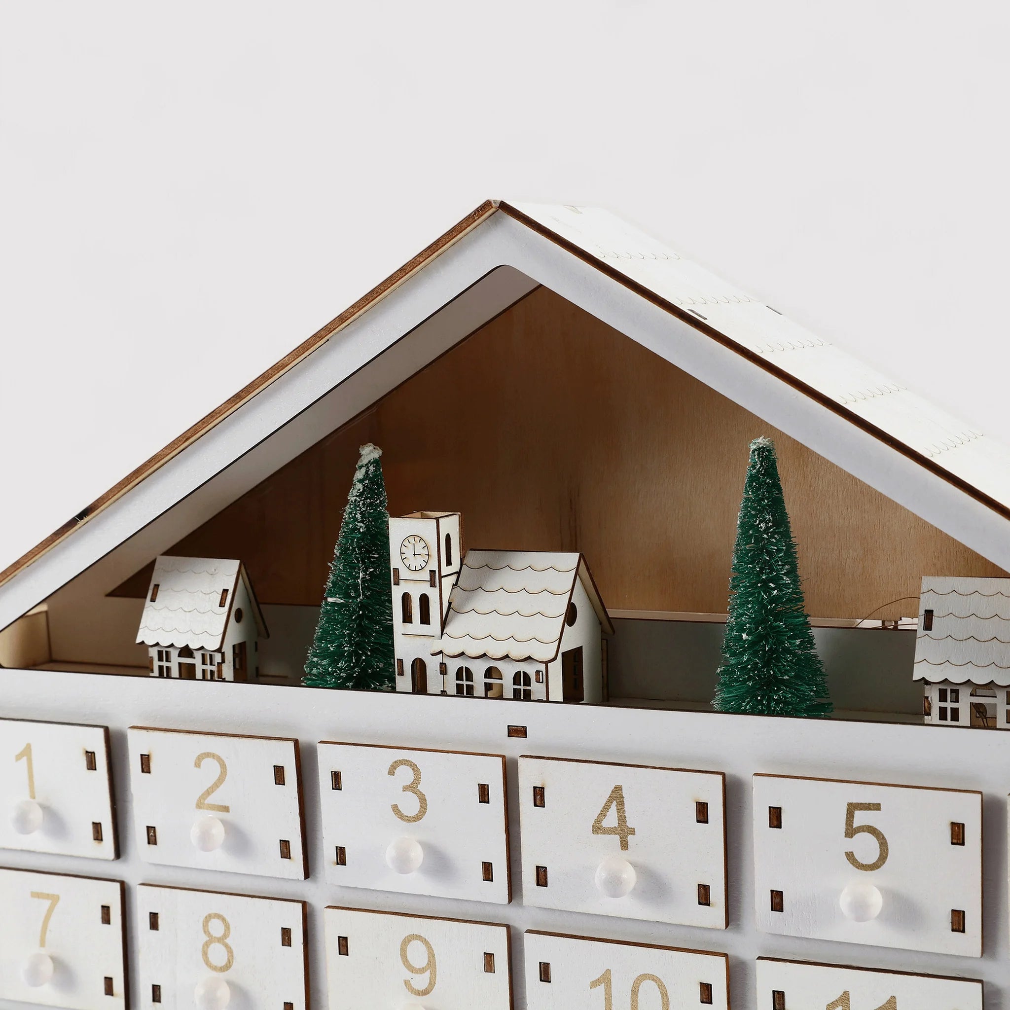 Aristea - Calendario dell'Avvento in legno con luci e cassetti