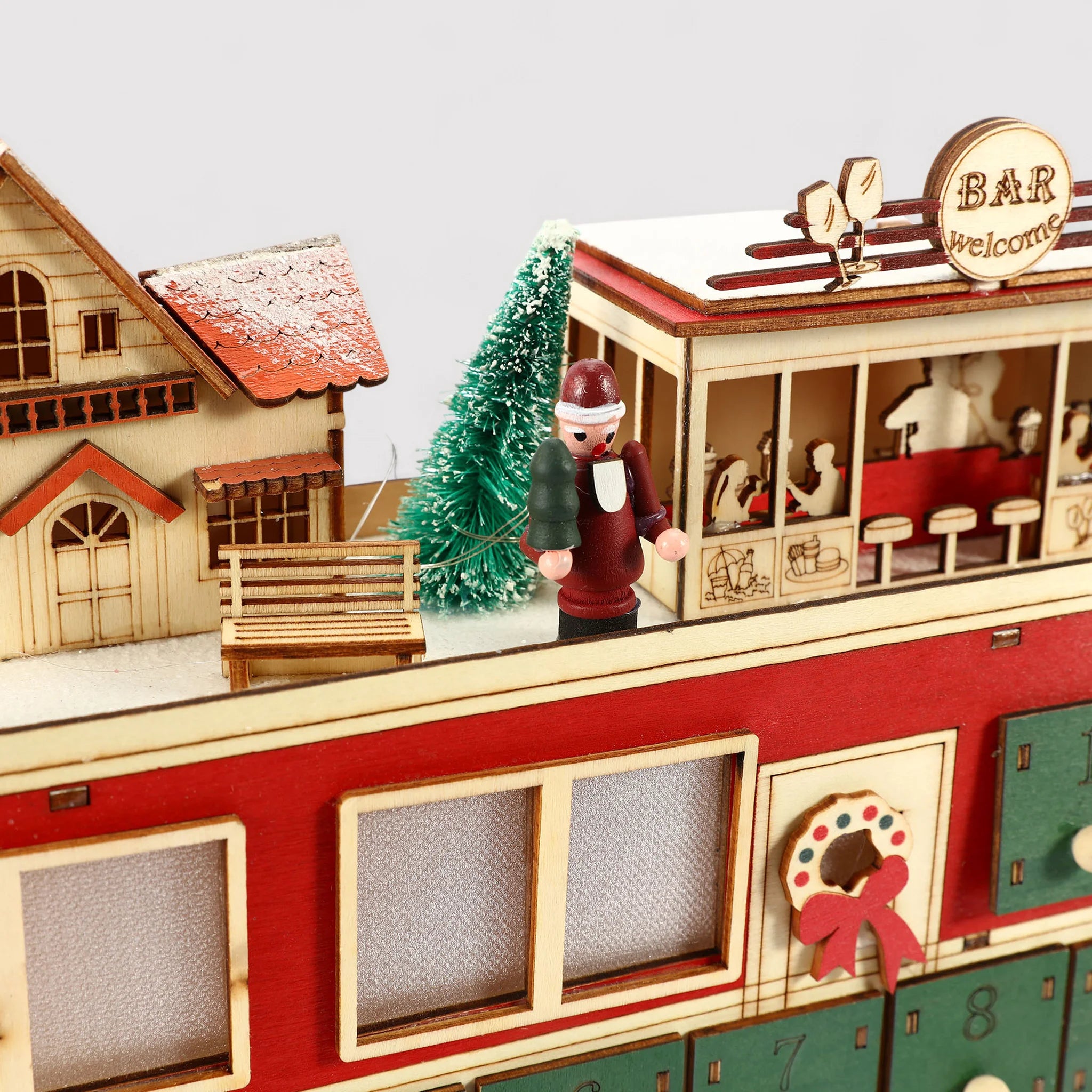 Yanagi - Calendario dell'Avvento a forma di treno con luci e cassetti