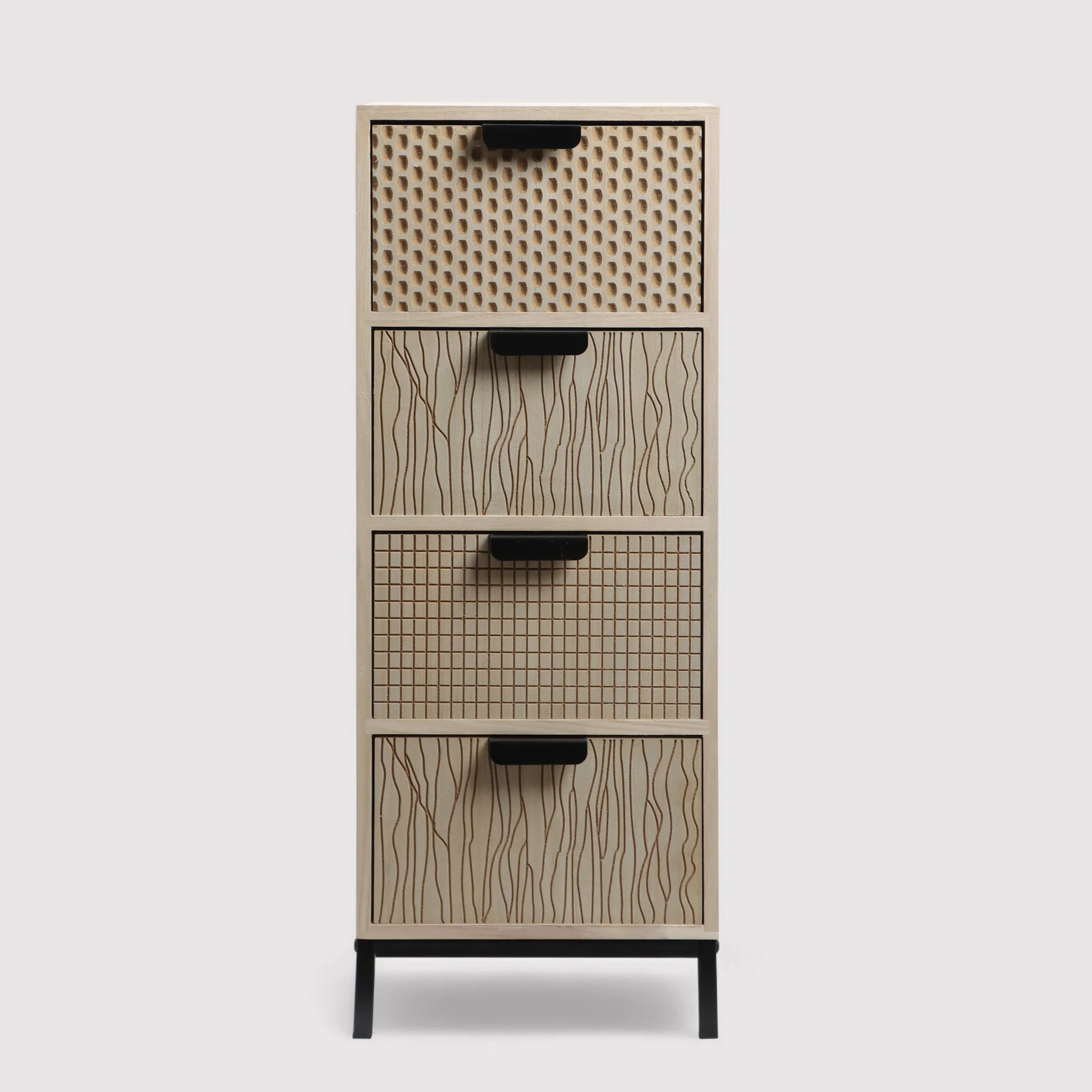 Mahlab - Cassettiera in legno e metallo con 4 cassetti incisi