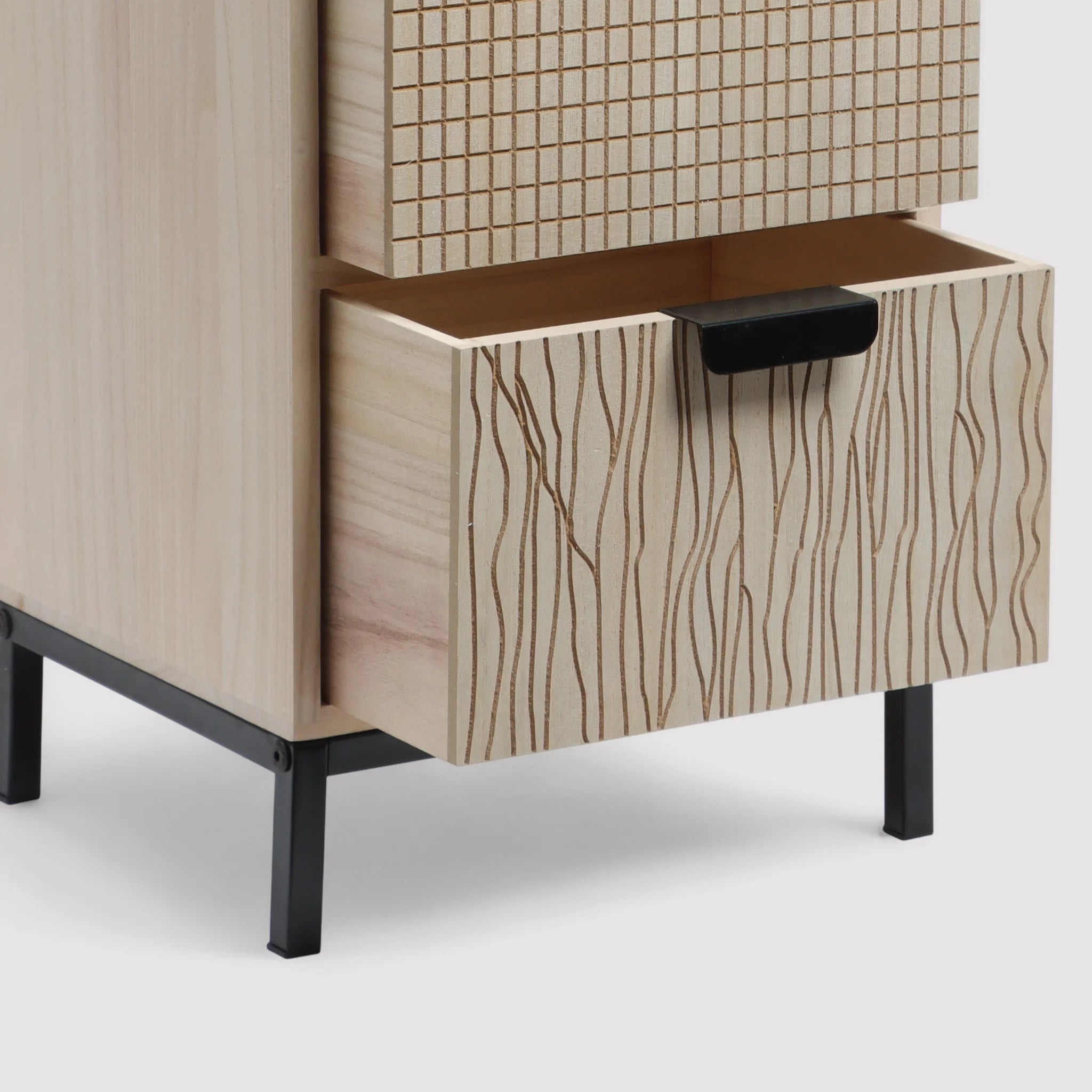 Mahlab - Cassettiera in legno e metallo con 4 cassetti incisi