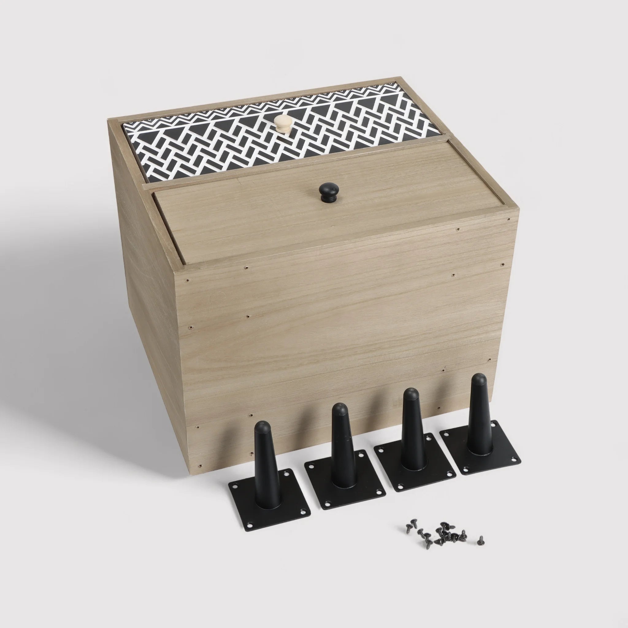 Kanoko - Comodino basso in stile boho con 2 cassetti