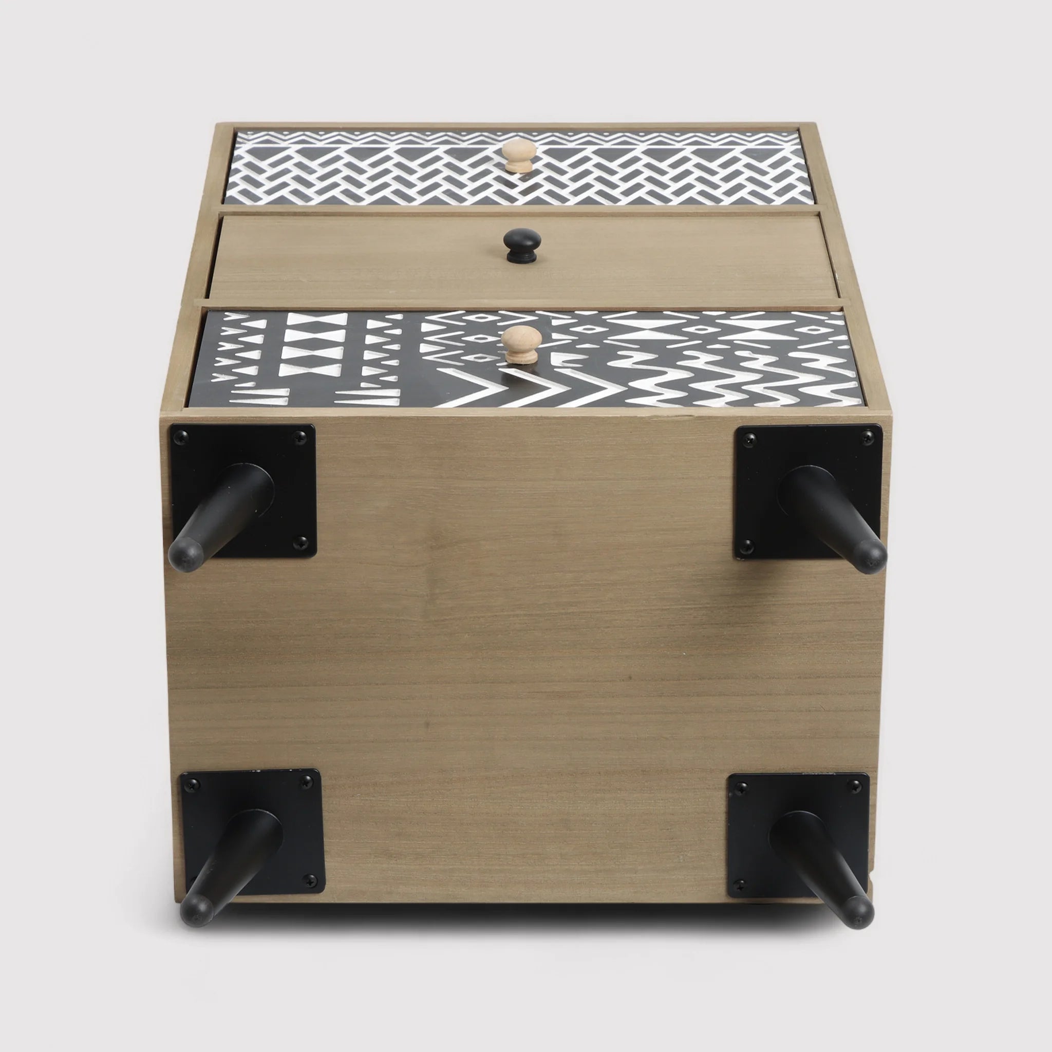 Guduchi - Comodino con 3 cassetti incisi marrone e nero