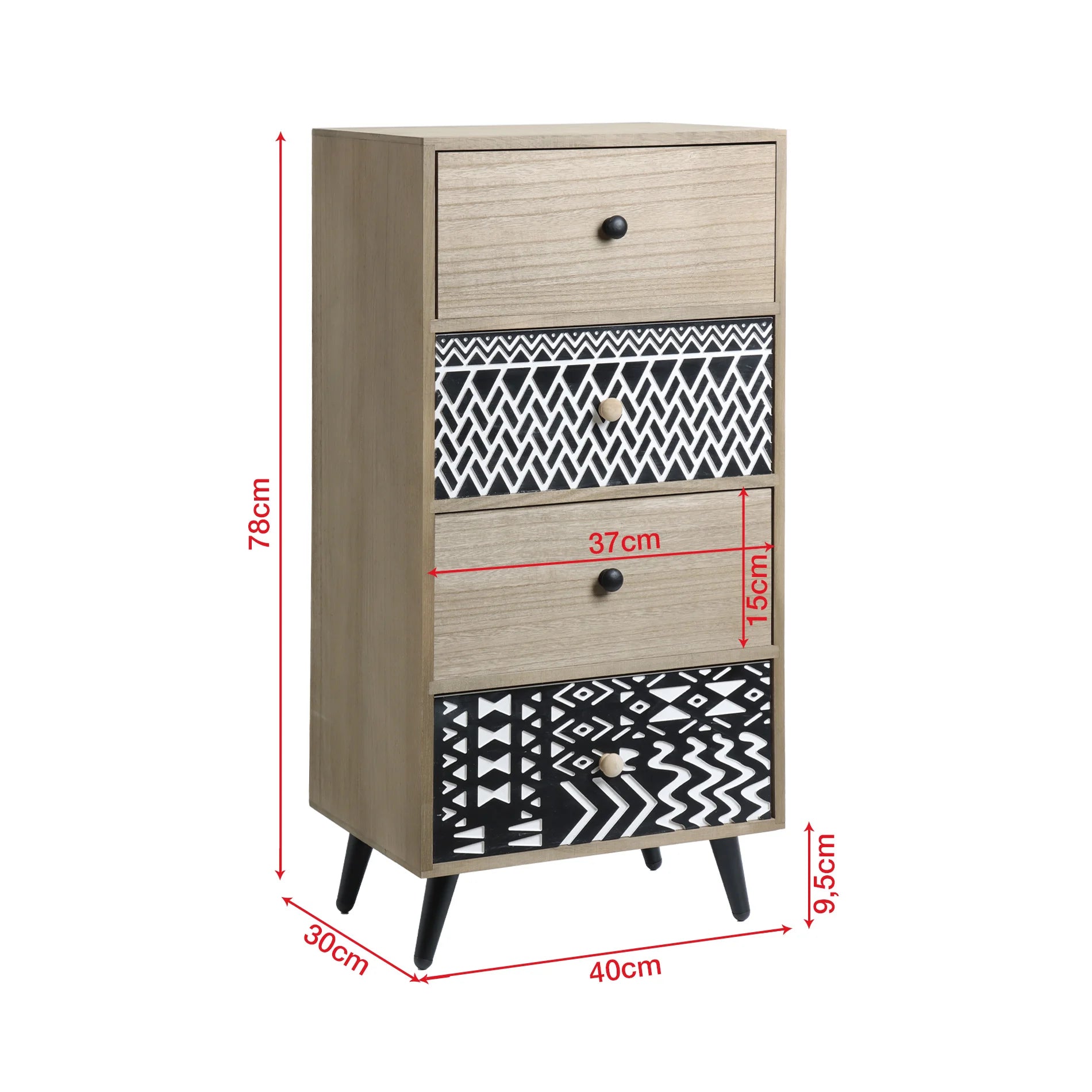 Ayame - Cassettiera salvaspazio marrone e nera con 4 cassetti