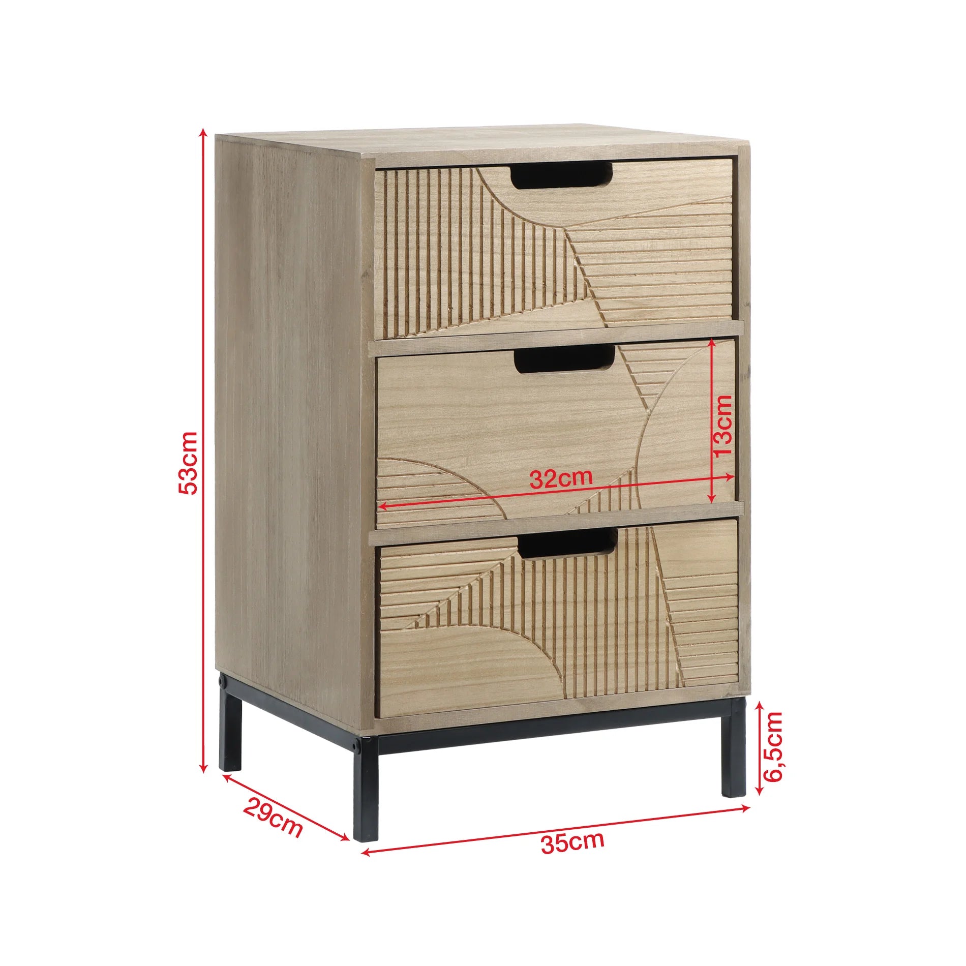 Nelumbo - Comodino compatto in stile moderno con 3 cassetti