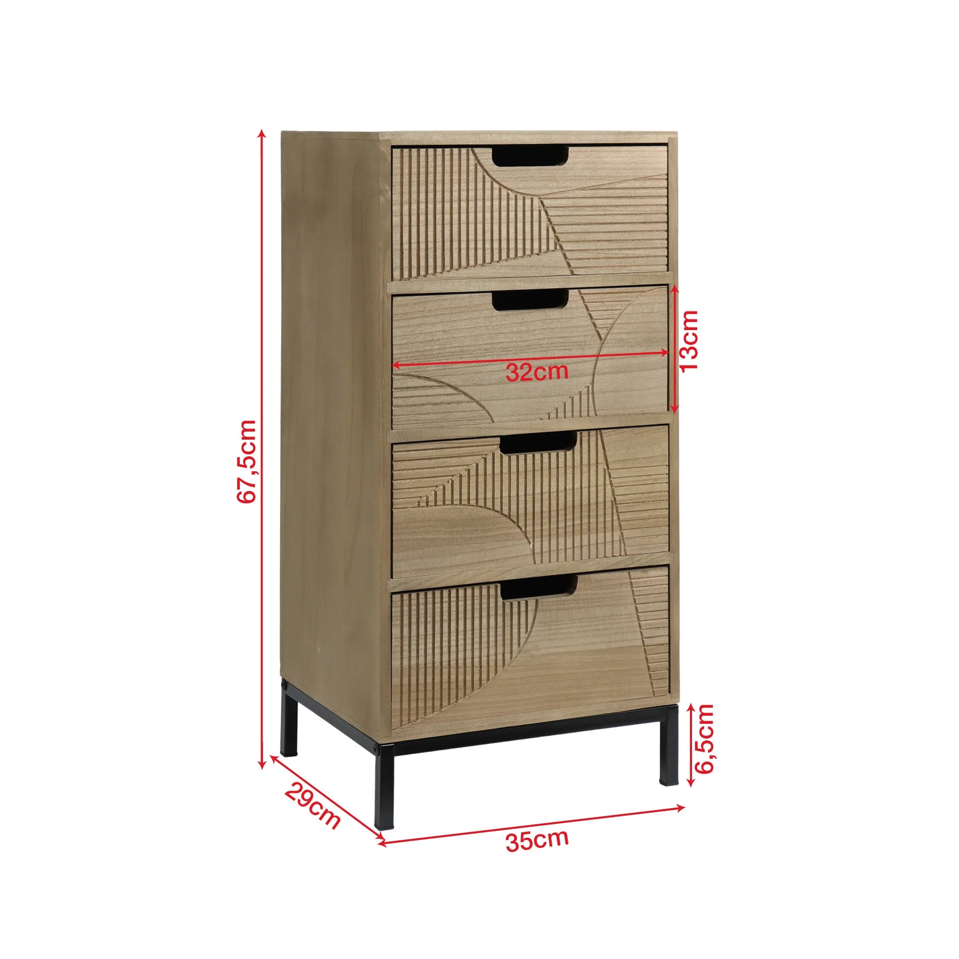 Goethea - Cassettiera in stile scandinavo con 4 cassetti intagliati