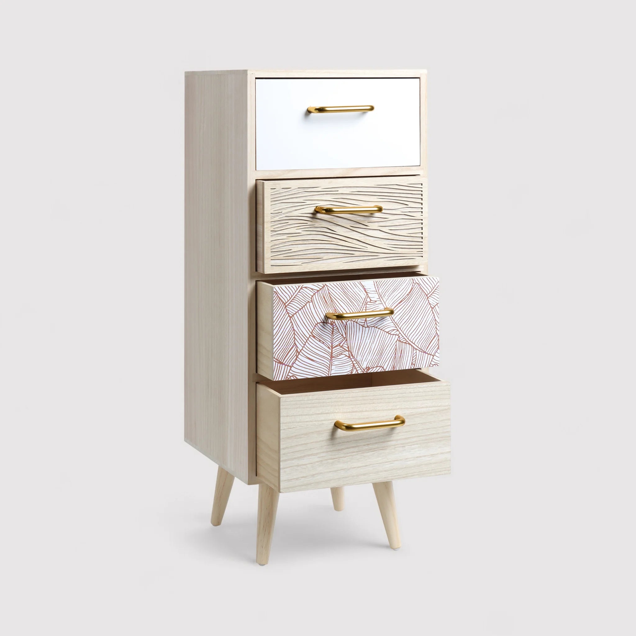 Bixa - Cassettiera per bagno color legno chiaro con 4 cassetti