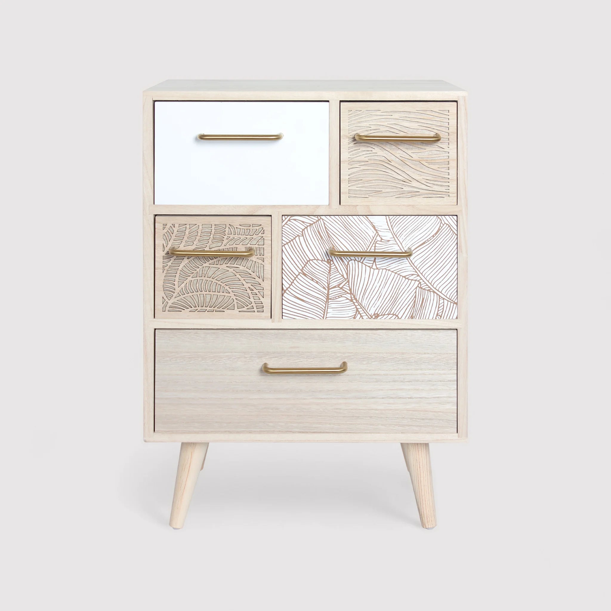 Ximenia - Cassettiera multiuso boho chic con 5 cassetti