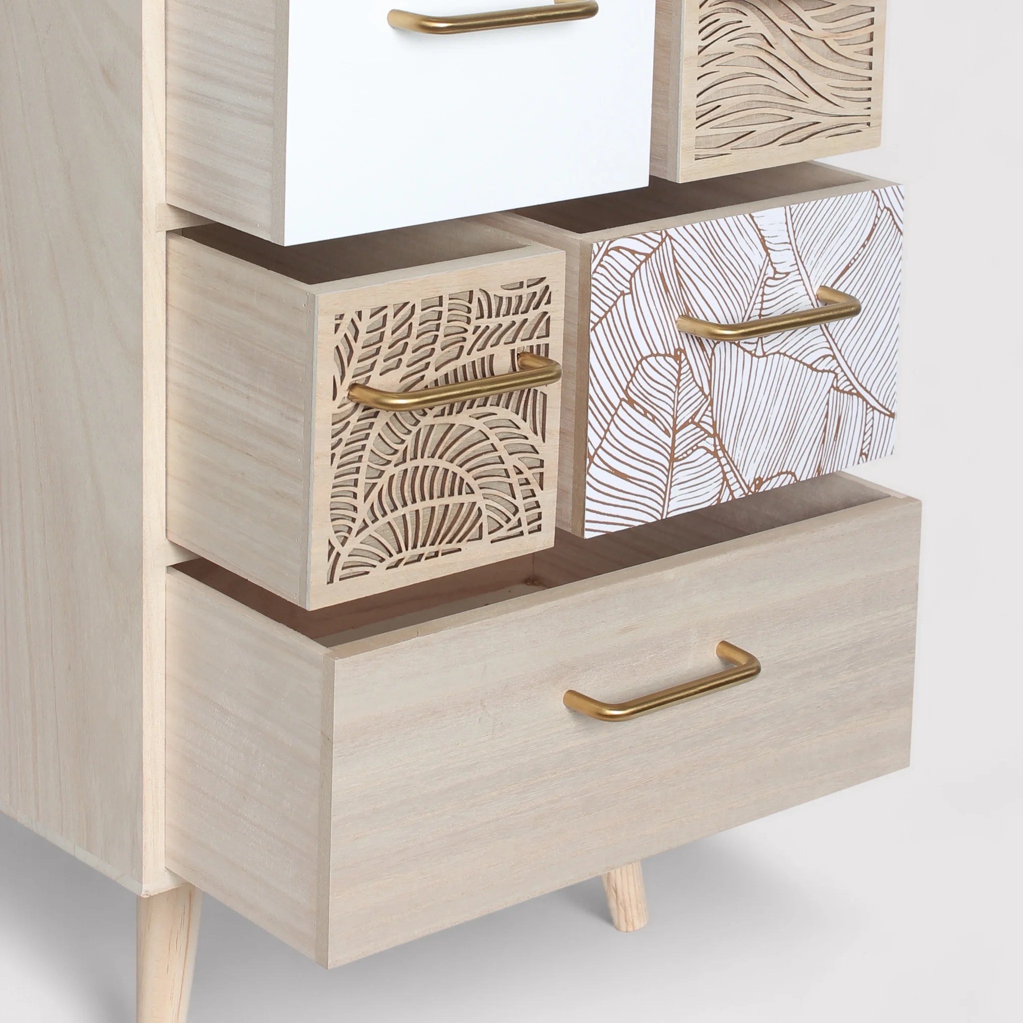 Ximenia - Cassettiera multiuso boho chic con 5 cassetti